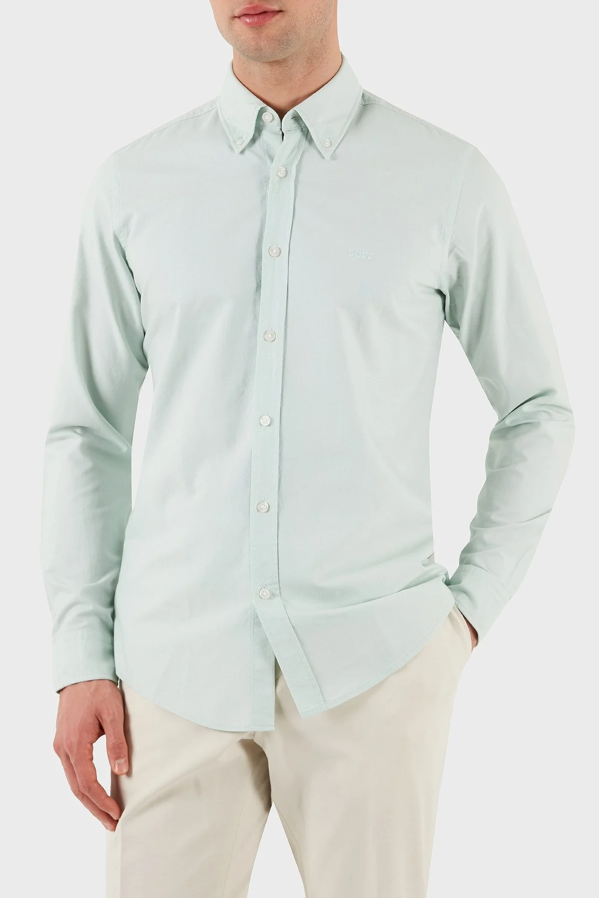 Boss % 100 Pamuk Regular Fit Düğmeli Yaka Erkek Gömlek 50489341 446 AÇIK YEŞİL - 6
