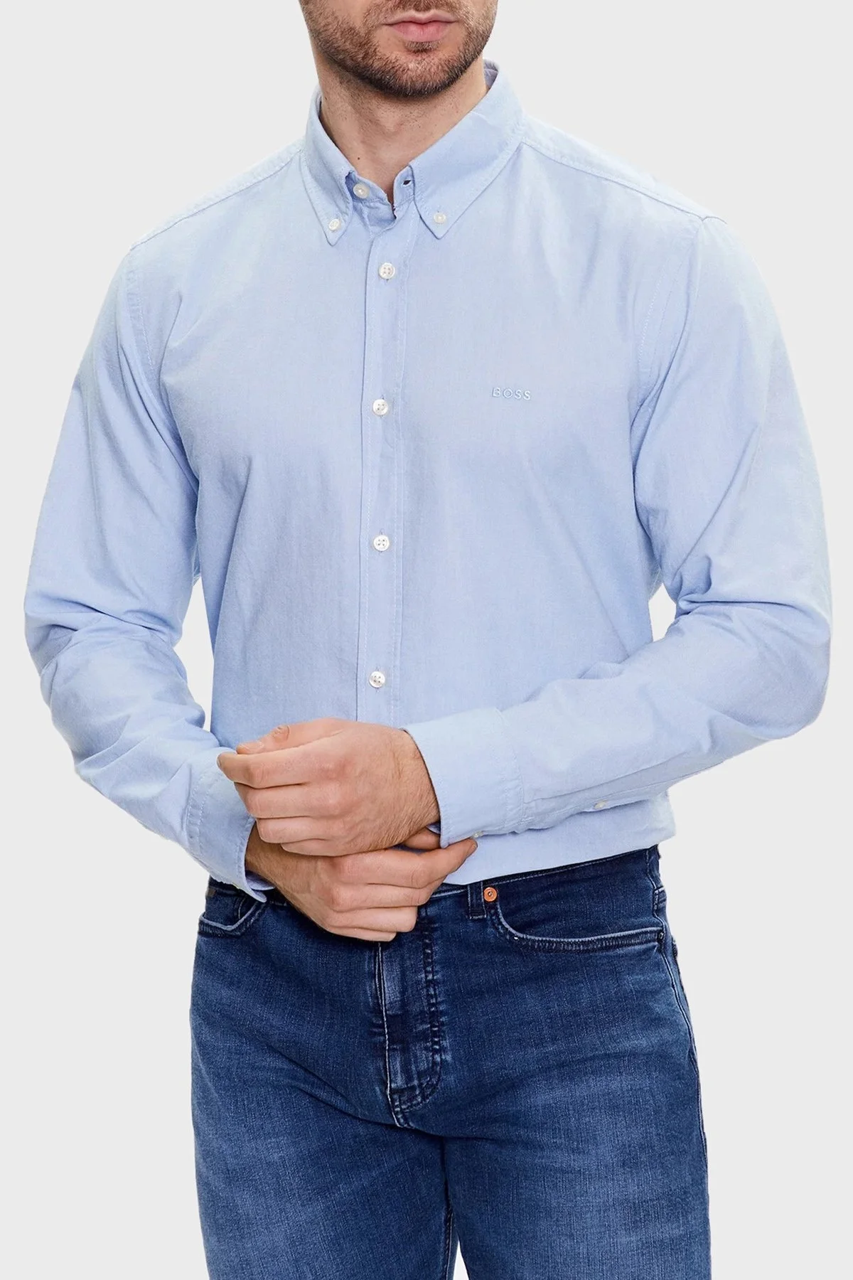 Boss % 100 Pamuk Regular Fit Düğmeli Yaka Erkek Gömlek 50489341 460 MAVİ - 7