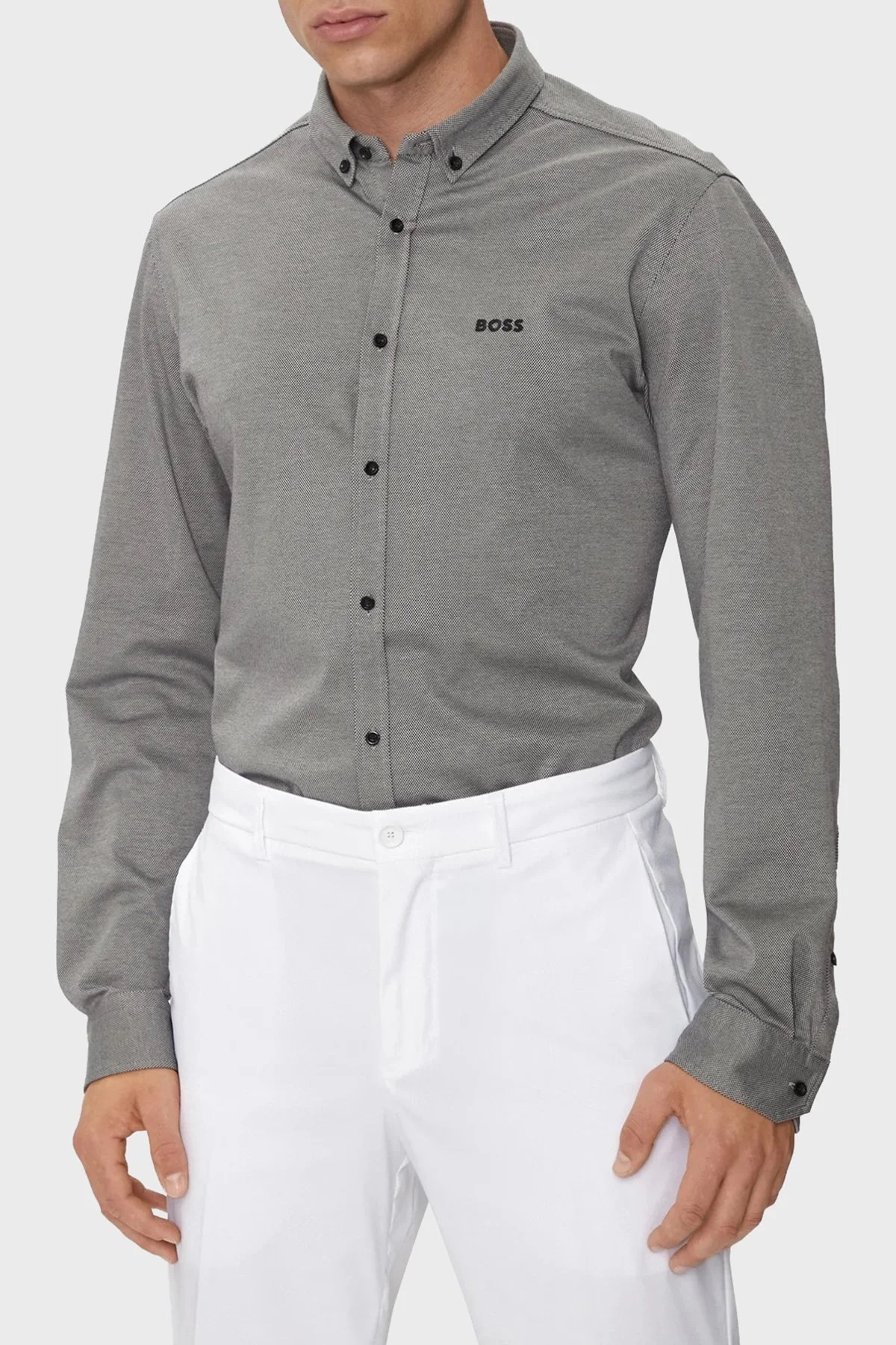 Boss % 100 Pamuk Regular Fit Düğmeli Yaka Erkek Gömlek 50512006 052 GRİ - 1