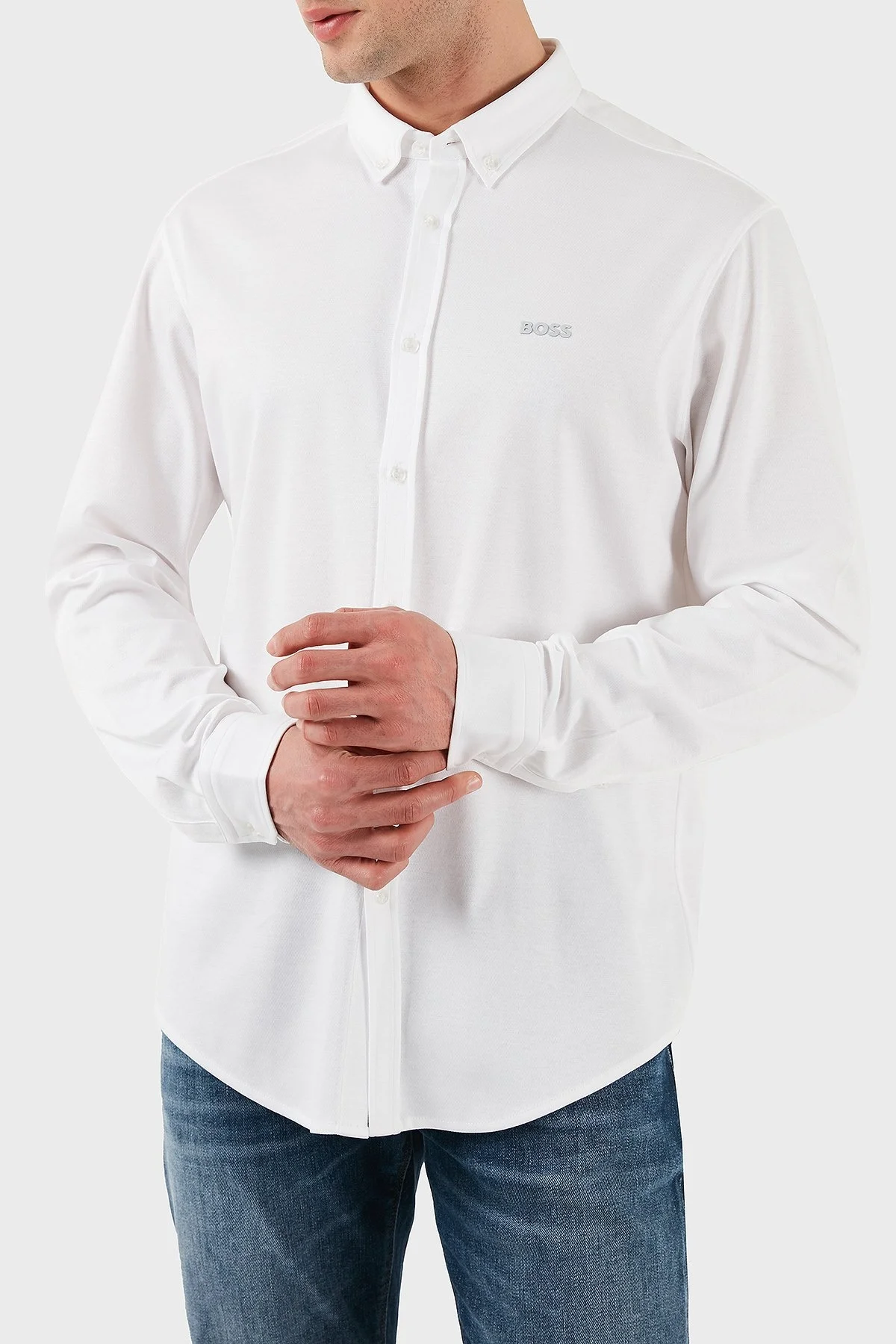 Boss % 100 Pamuk Regular Fit Düğmeli Yaka Logolu Erkek Gömlek 50533163 100 BEYAZ - 4