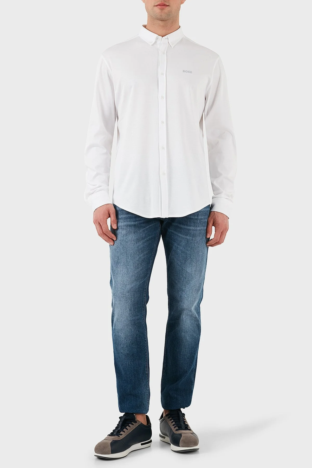 Boss % 100 Pamuk Regular Fit Düğmeli Yaka Logolu Erkek Gömlek 50533163 100 BEYAZ - 6