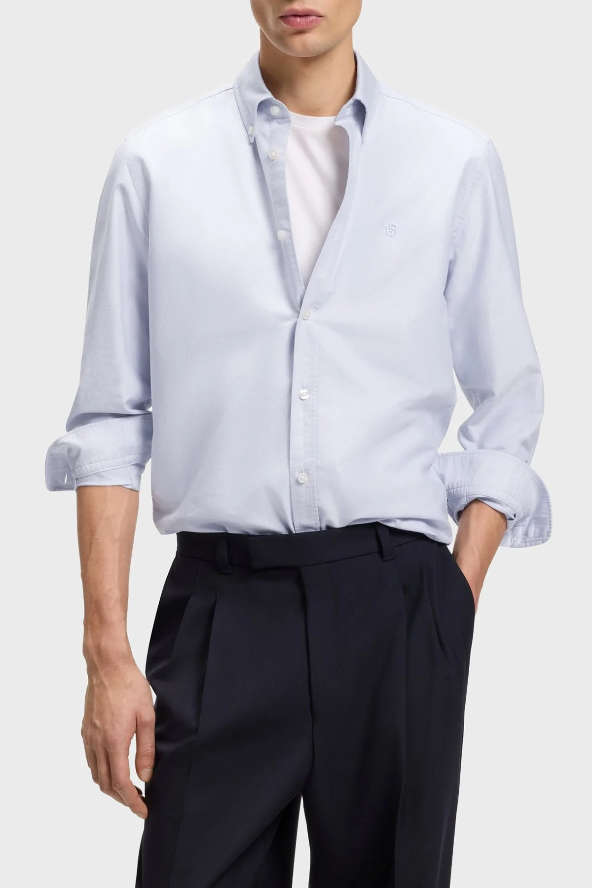 Boss % 100 Pamuk Regular Fit Düğmeli Yaka Logolu Erkek Gömlek 50555966 531 GRİ - 1