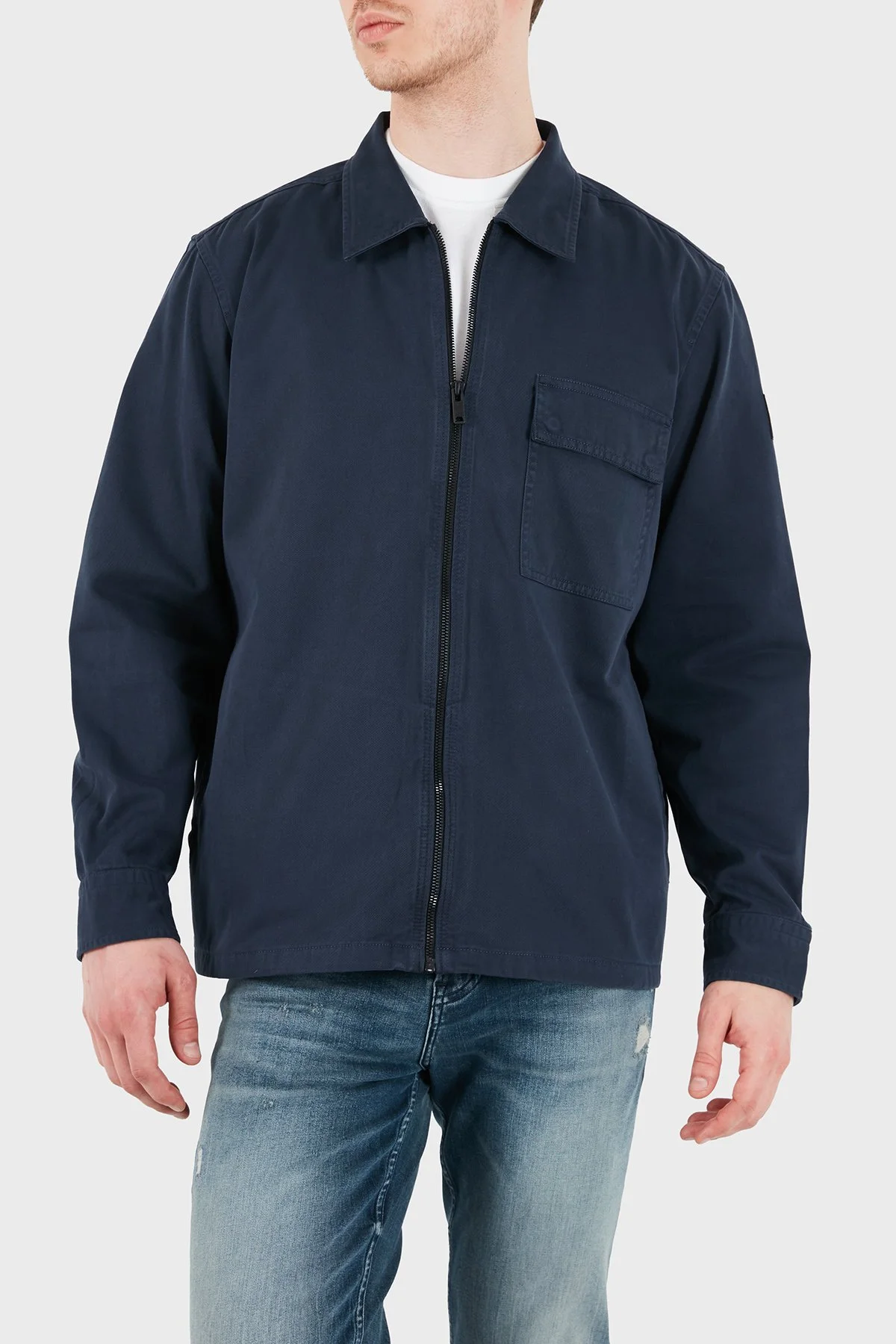 Boss % 100 Pamuk Regular Fit Fermuarlı Erkek Gömlek 50553706 464 LACİVERT - 1