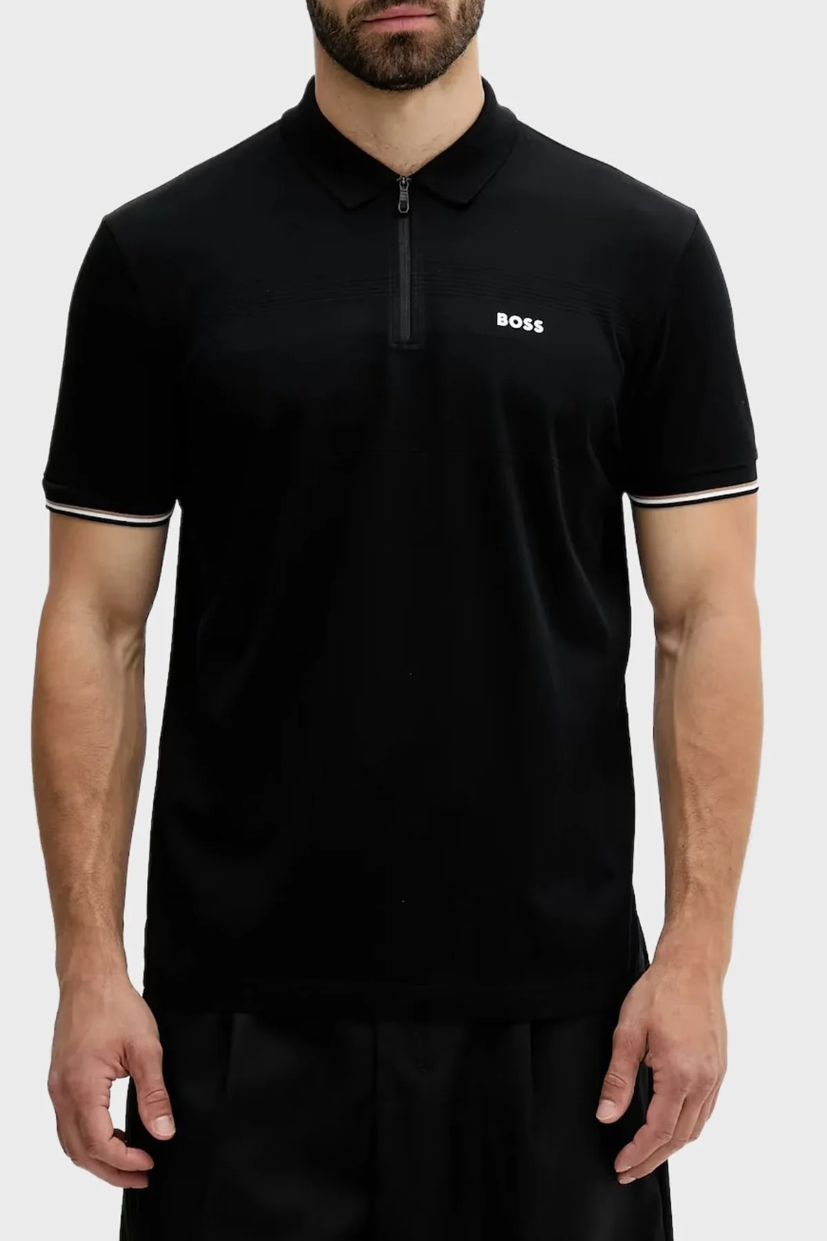 Boss % 100 Pamuk Regular Fit Fermuarlı Erkek Polo Yaka T Shirt 50538177 001 SİYAH - 9