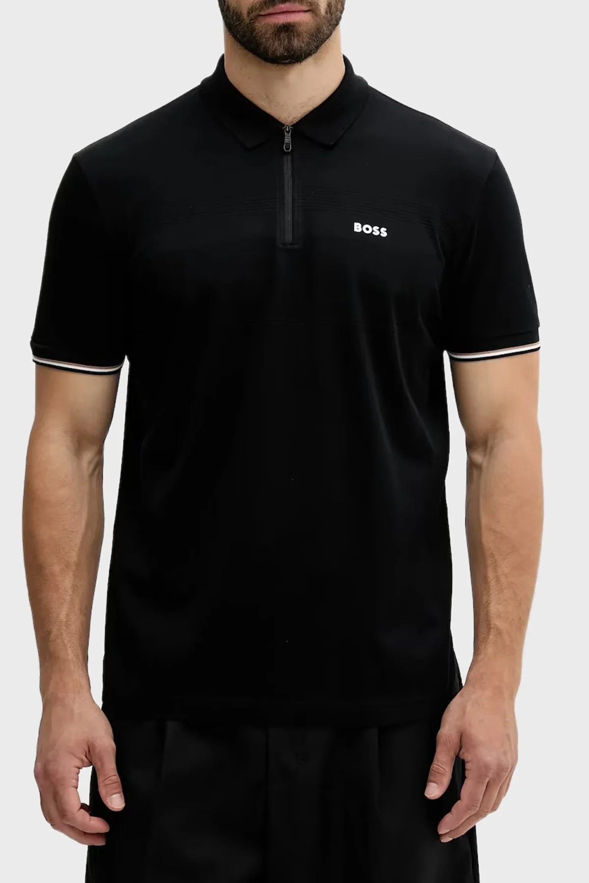 Boss % 100 Pamuk Regular Fit Fermuarlı Erkek Polo Yaka T Shirt 50538177 001 SİYAH - 1