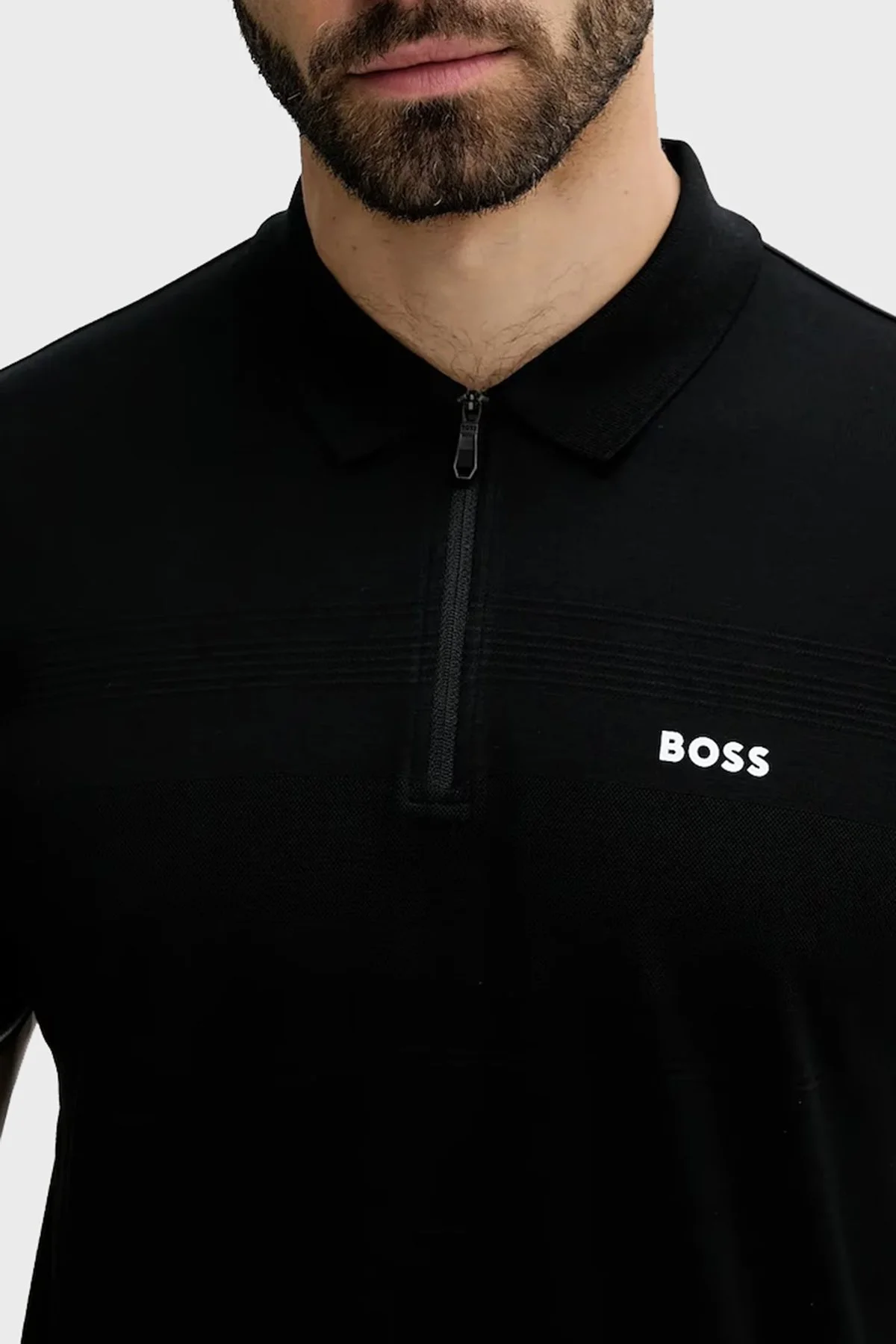 Boss % 100 Pamuk Regular Fit Fermuarlı Erkek Polo Yaka T Shirt 50538177 001 SİYAH - 3