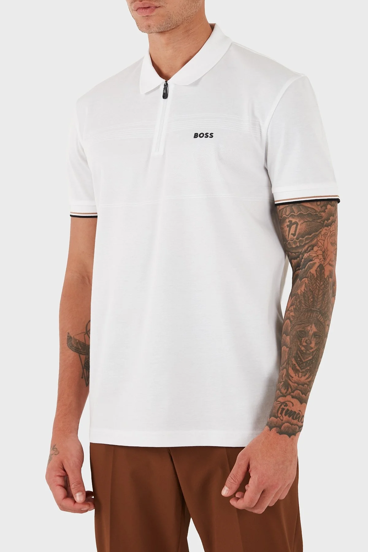 Boss % 100 Pamuk Regular Fit Fermuarlı Erkek Polo Yaka T Shirt 50538177 100 BEYAZ - 11