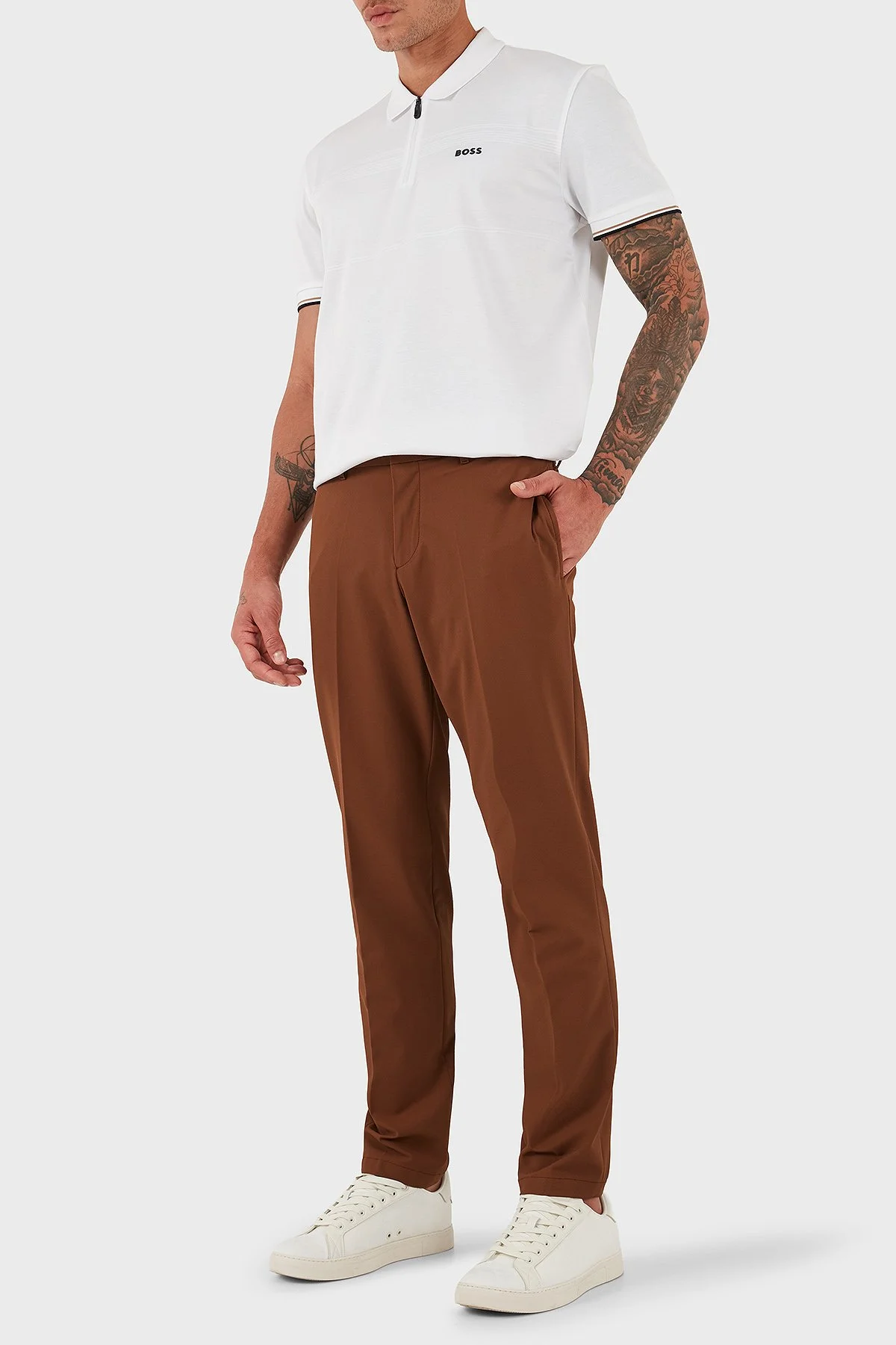 Boss % 100 Pamuk Regular Fit Fermuarlı Erkek Polo Yaka T Shirt 50538177 100 BEYAZ - 2
