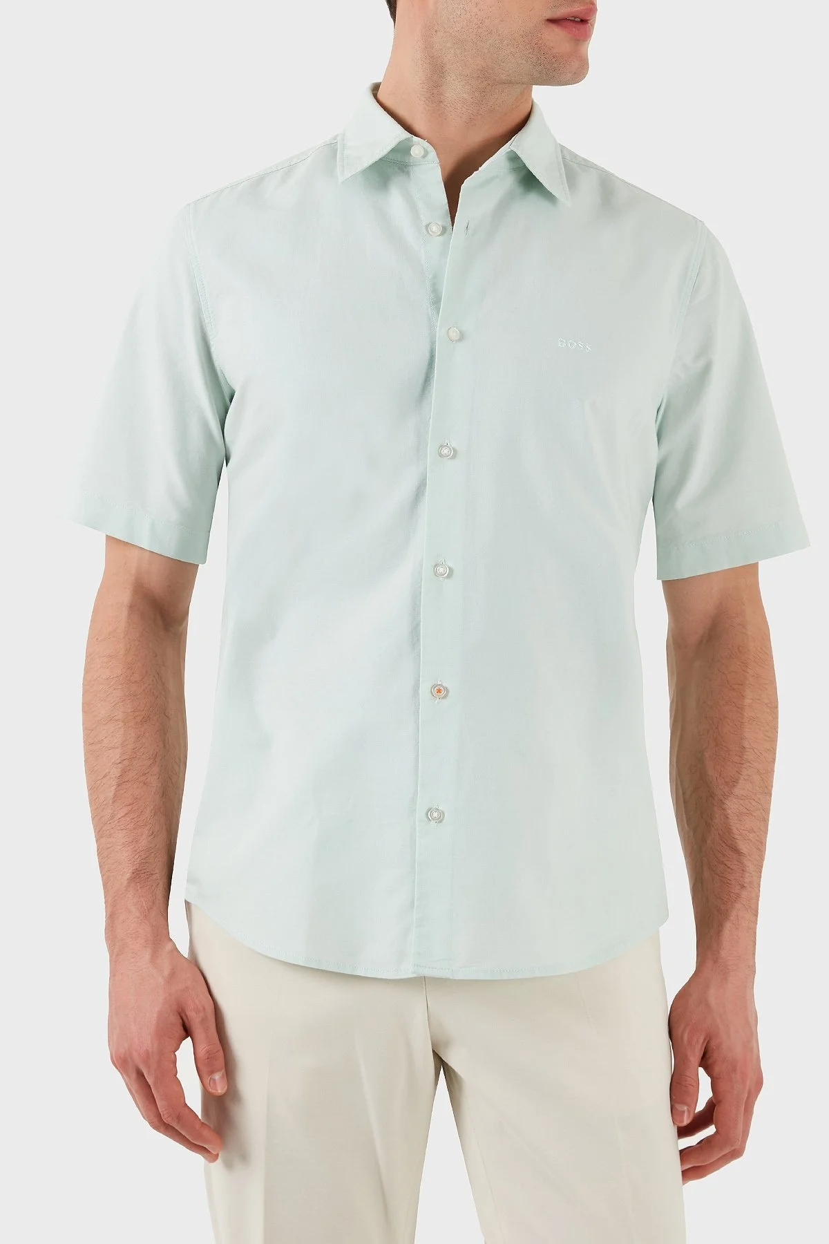 Boss % 100 Pamuk Regular Fit Kısa Kollu Kent Yaka Erkek Gömlek 50489351 446 AÇIK YEŞİL - 9