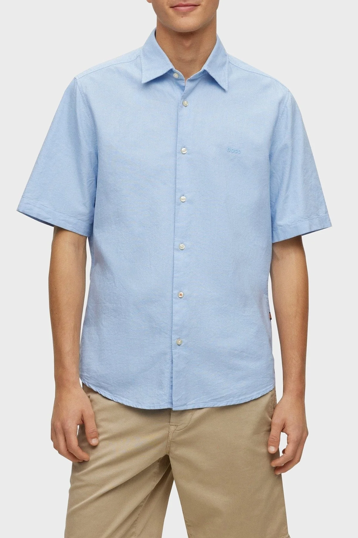 Boss % 100 Pamuk Regular Fit Kısa Kollu Kent Yaka Erkek Gömlek 50489351 460 MAVİ - 1