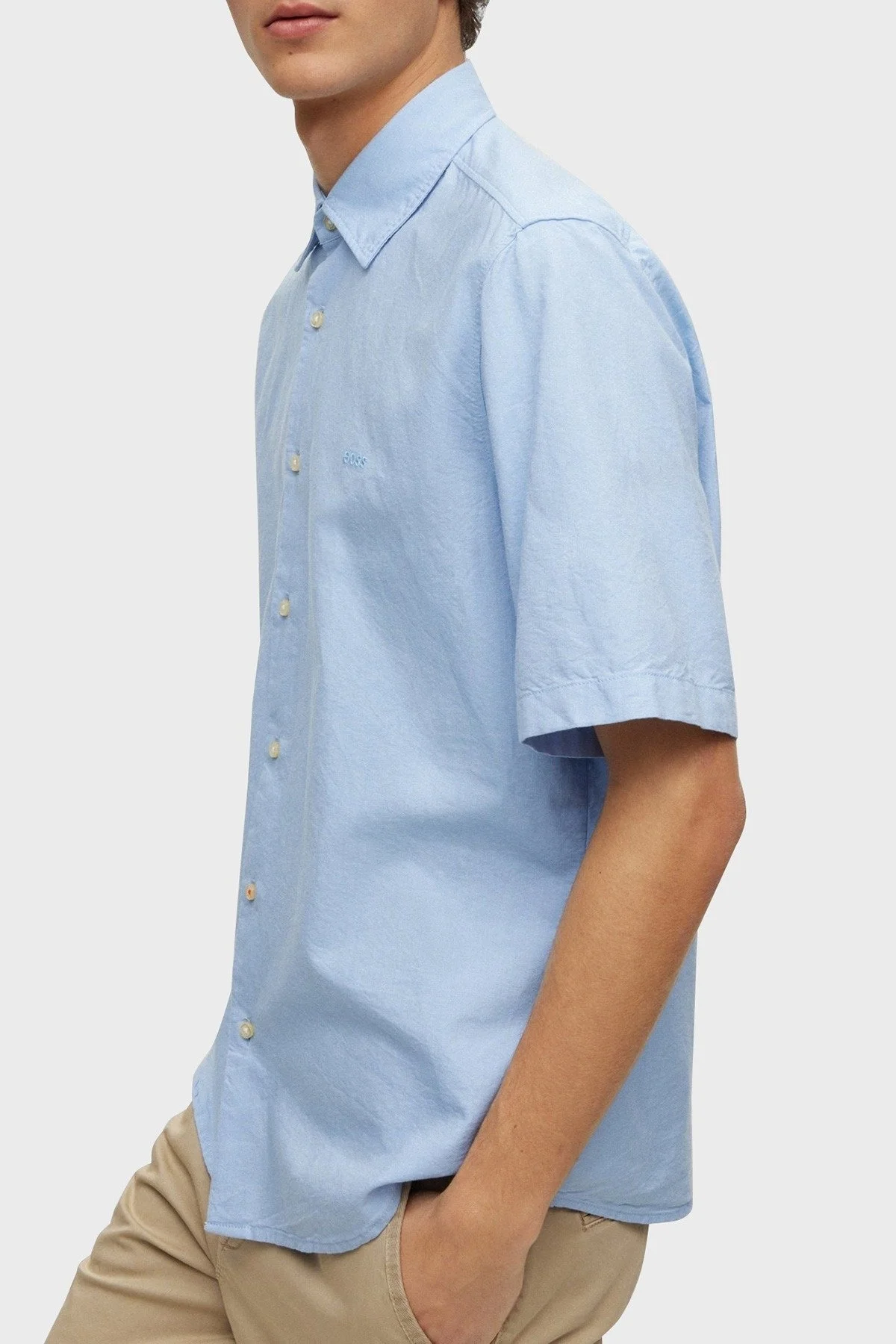 Boss % 100 Pamuk Regular Fit Kısa Kollu Kent Yaka Erkek Gömlek 50489351 460 MAVİ - 5