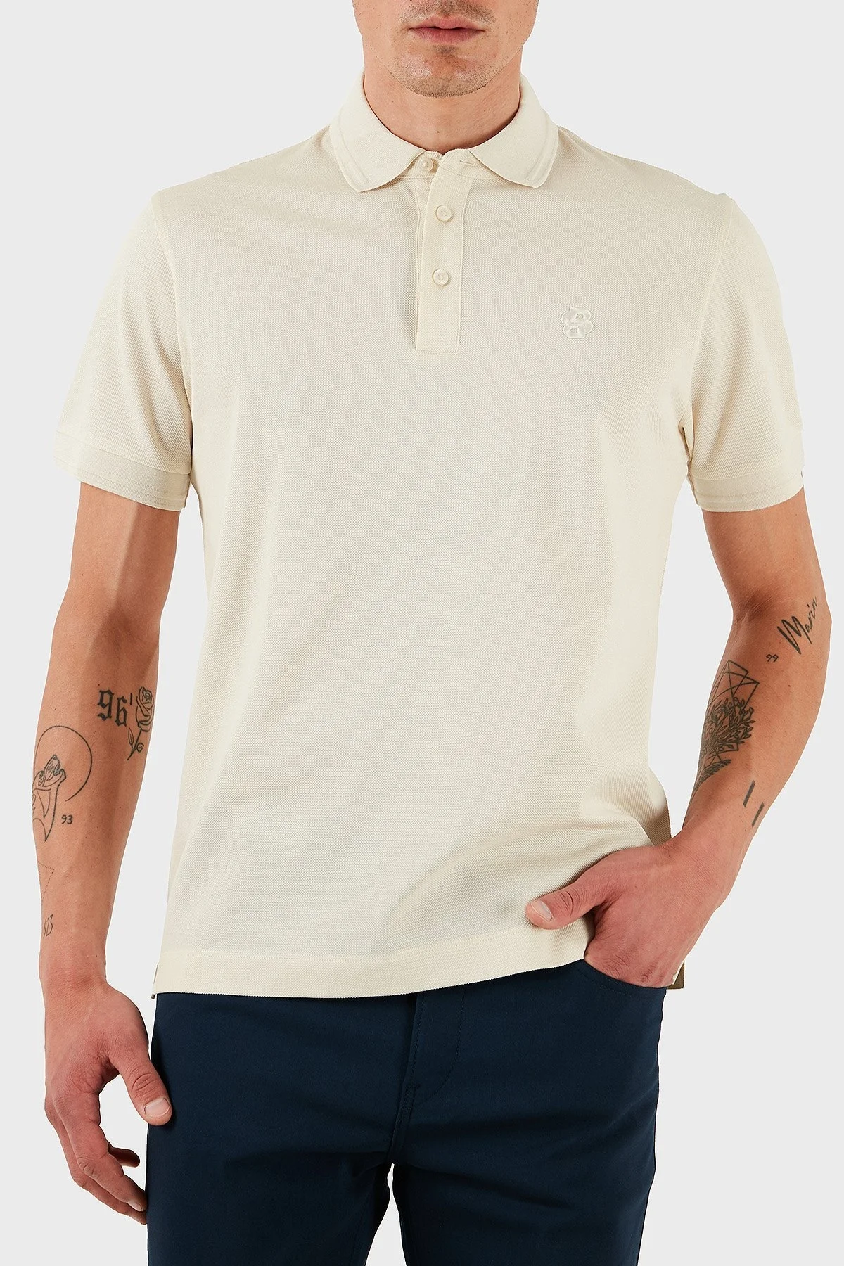 Boss % 100 Pamuk Regular Fit Logolu Düğmeli Erkek Polo Yaka T Shirt 50533355 131 EKRU - 1