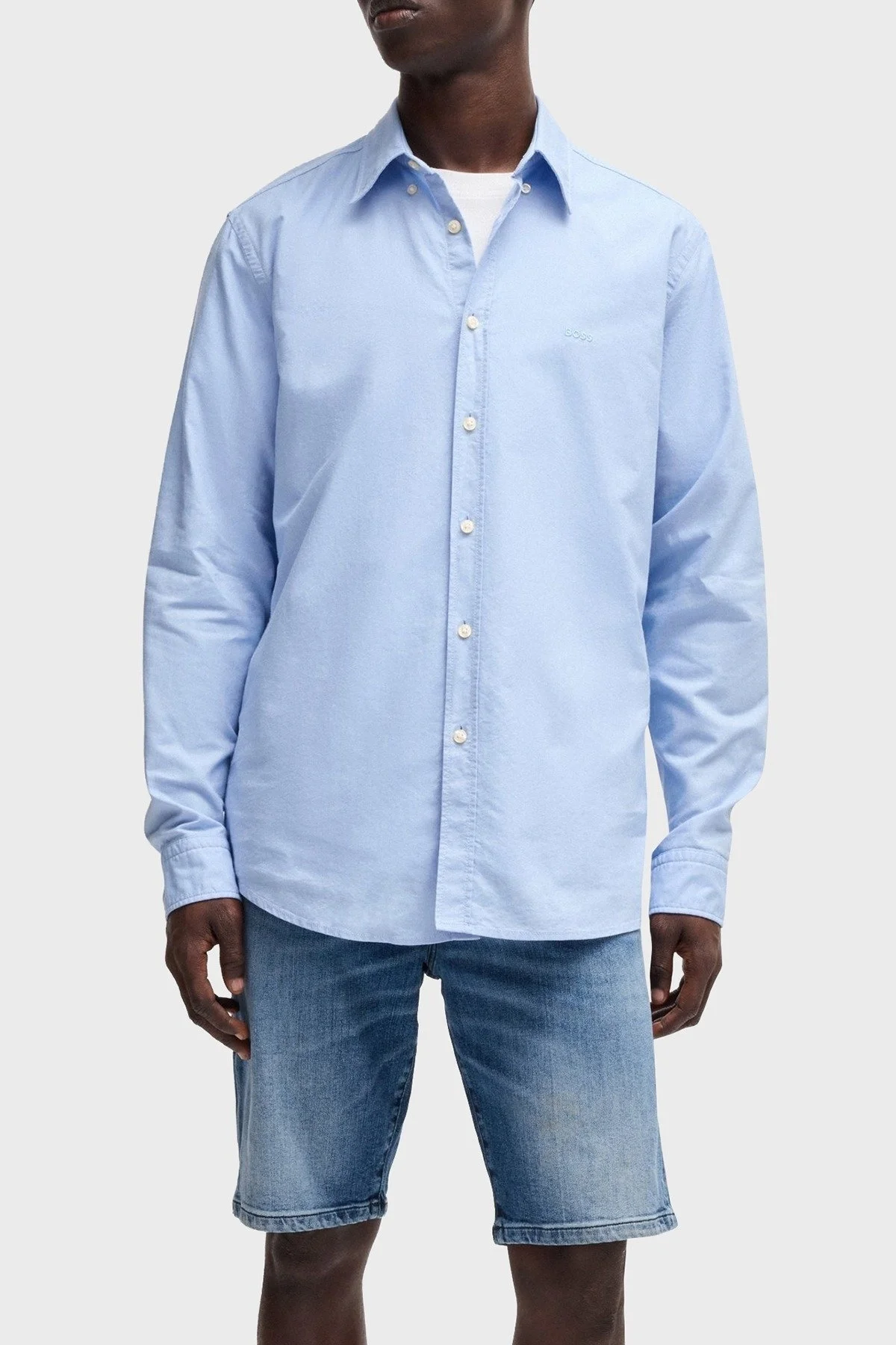 Boss % 100 Pamuk Regular Fit Logolu Erkek Gömlek 50519707 460 AÇIK MAVİ - 7