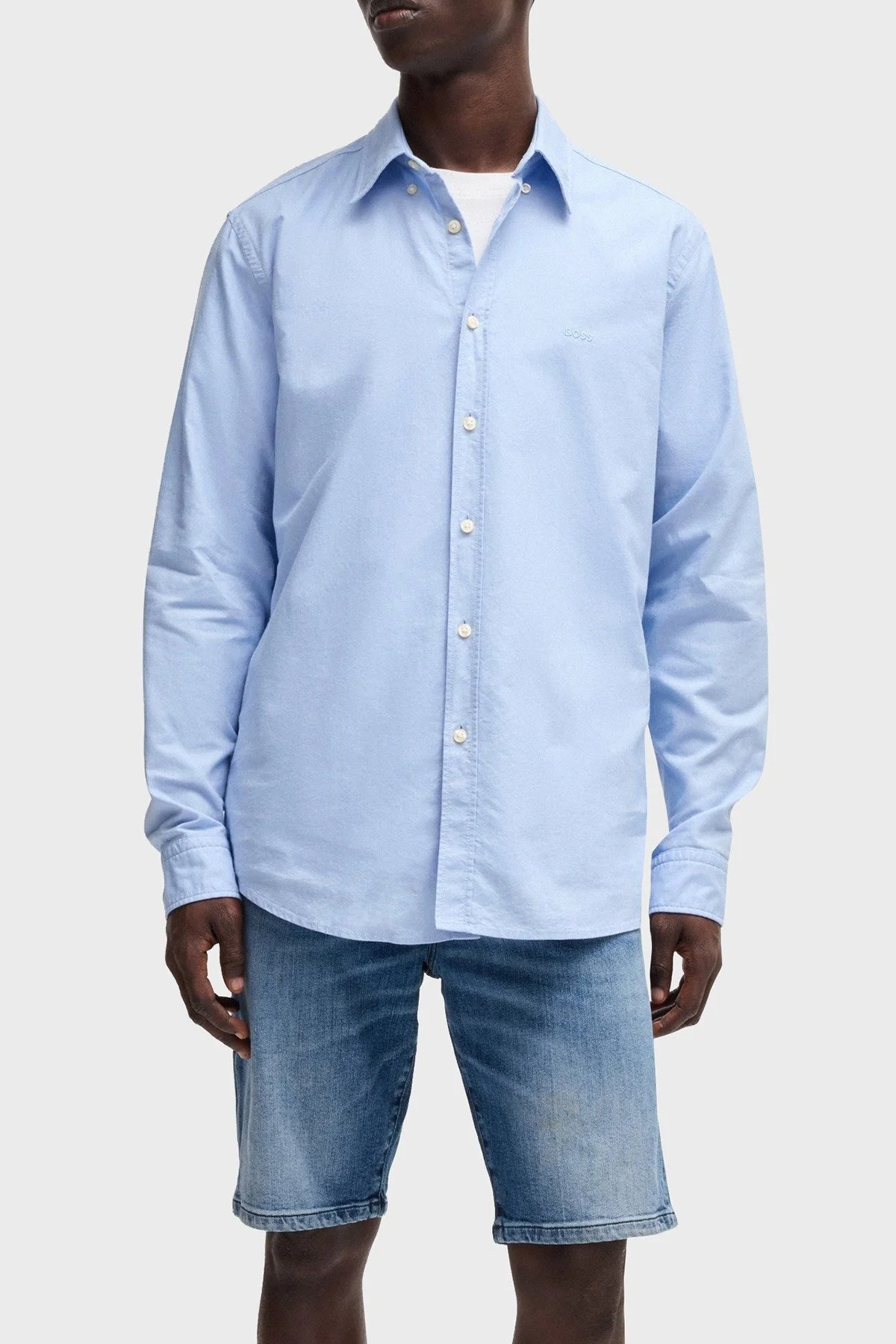 Boss % 100 Pamuk Regular Fit Logolu Erkek Gömlek 50519707 460 AÇIK MAVİ - 1