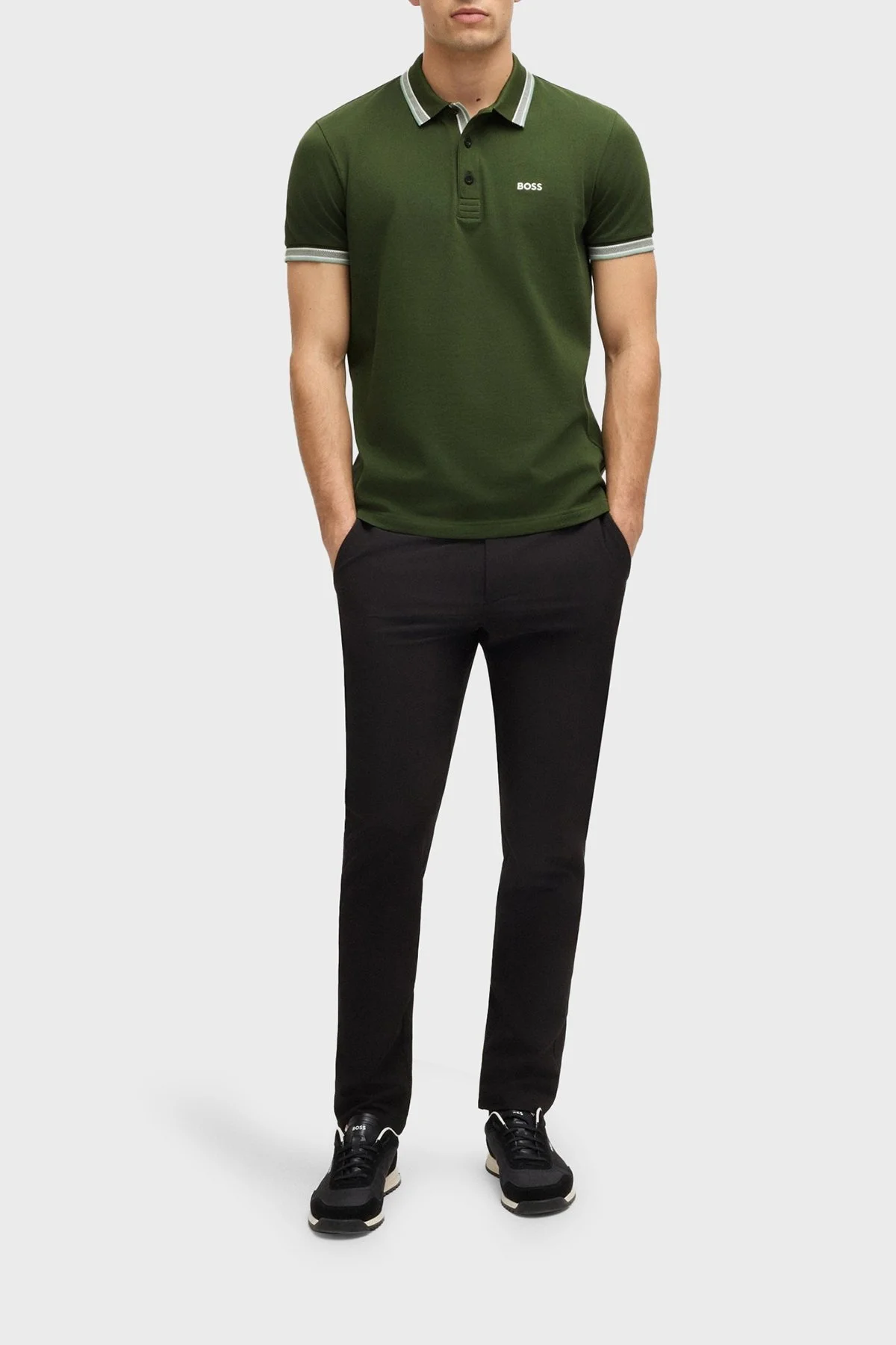 Boss % 100 Pamuk Regular Fit Şerit Detaylı Düğmeli Erkek Polo Yaka T Shirt 50469055 355 YEŞİL - 2