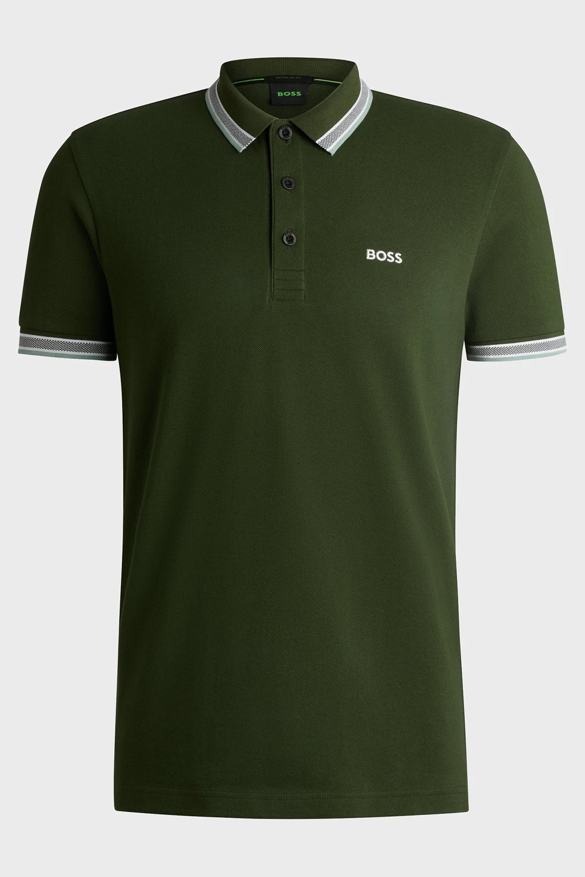 Boss % 100 Pamuk Regular Fit Şerit Detaylı Düğmeli Erkek Polo Yaka T Shirt 50469055 355 YEŞİL - 5
