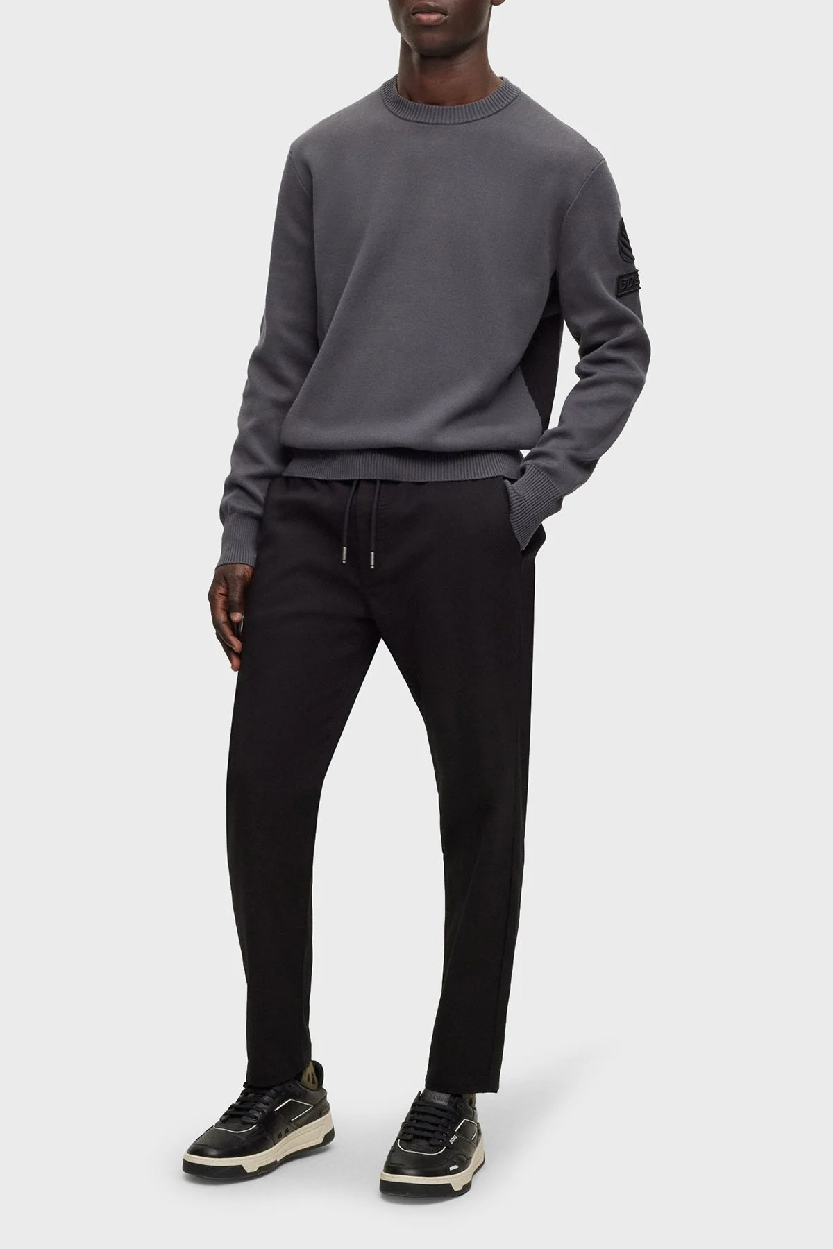 Boss % 100 Pamuk Regular Fit Sıfır Yaka Erkek Kazak 50494412 022 KOYU GRİ - 3