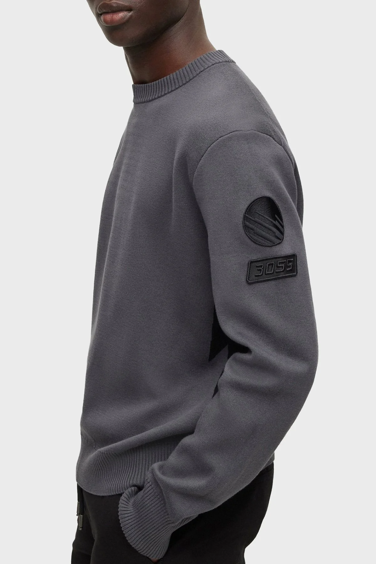 Boss % 100 Pamuk Regular Fit Sıfır Yaka Erkek Kazak 50494412 022 KOYU GRİ - 4