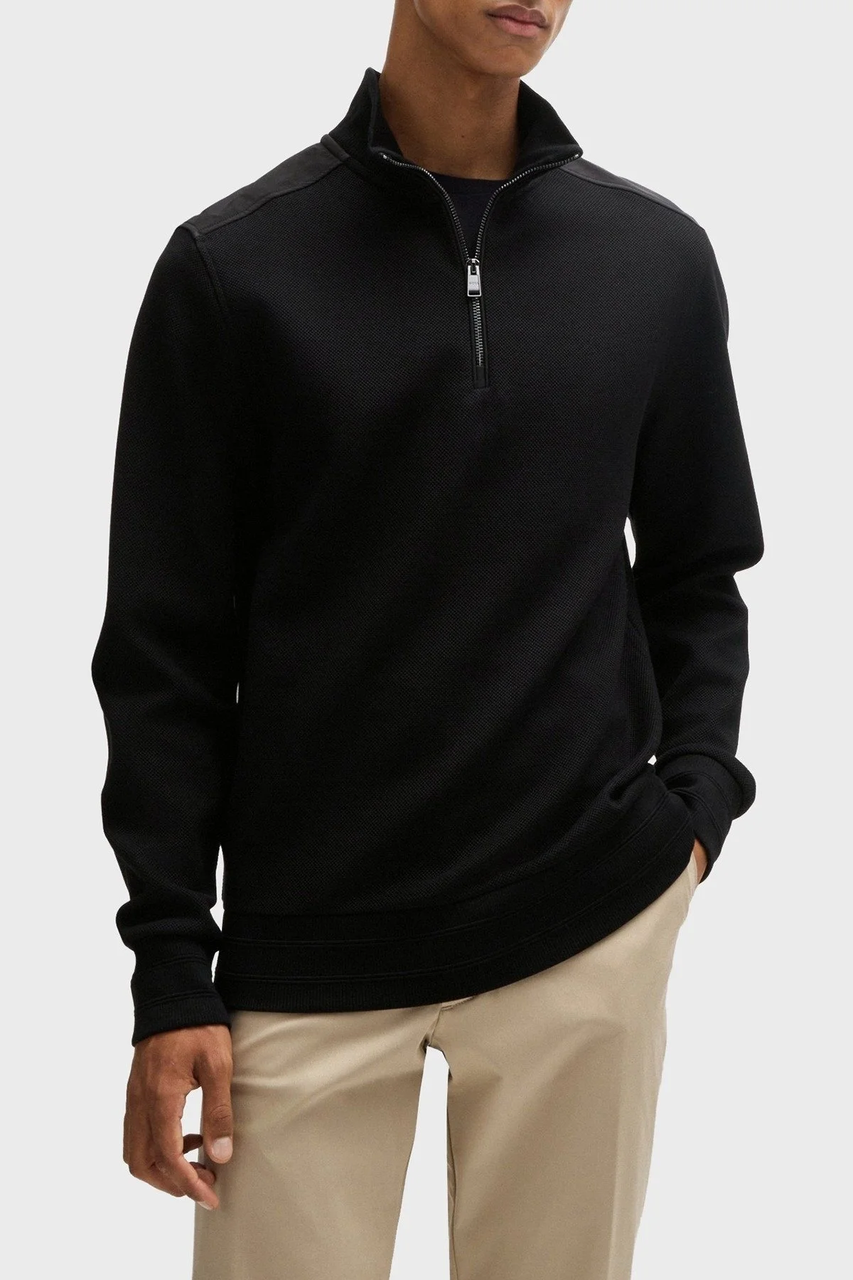 Boss % 100 Pamuk Regular Fit Yarım Fermuarlı Dik Yaka Erkek Sweat 50524999 001 SİYAH - 1