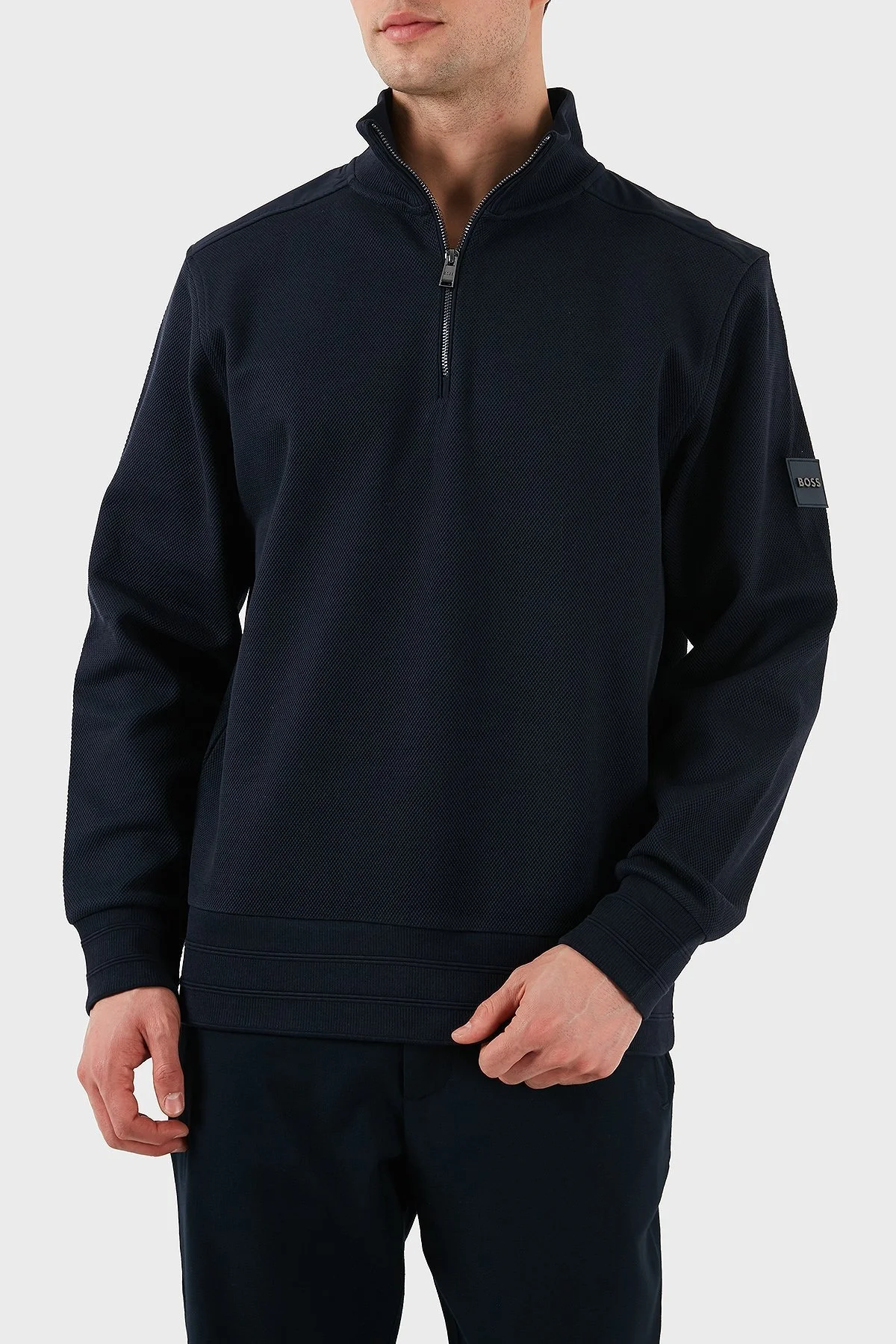 Boss % 100 Pamuk Regular Fit Yarım Fermuarlı Dik Yaka Erkek Sweat 50524999 404 LACİVERT - 1