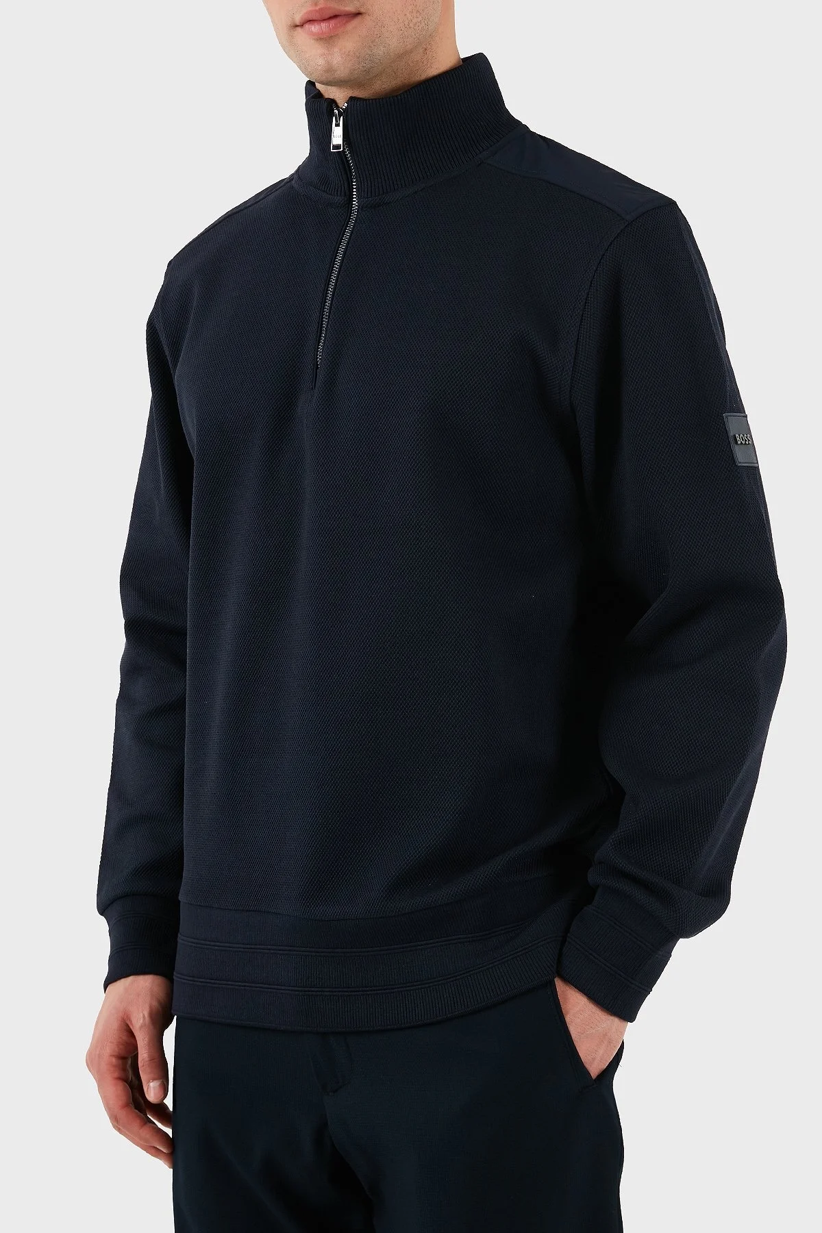Boss % 100 Pamuk Regular Fit Yarım Fermuarlı Dik Yaka Erkek Sweat 50524999 404 LACİVERT - 4
