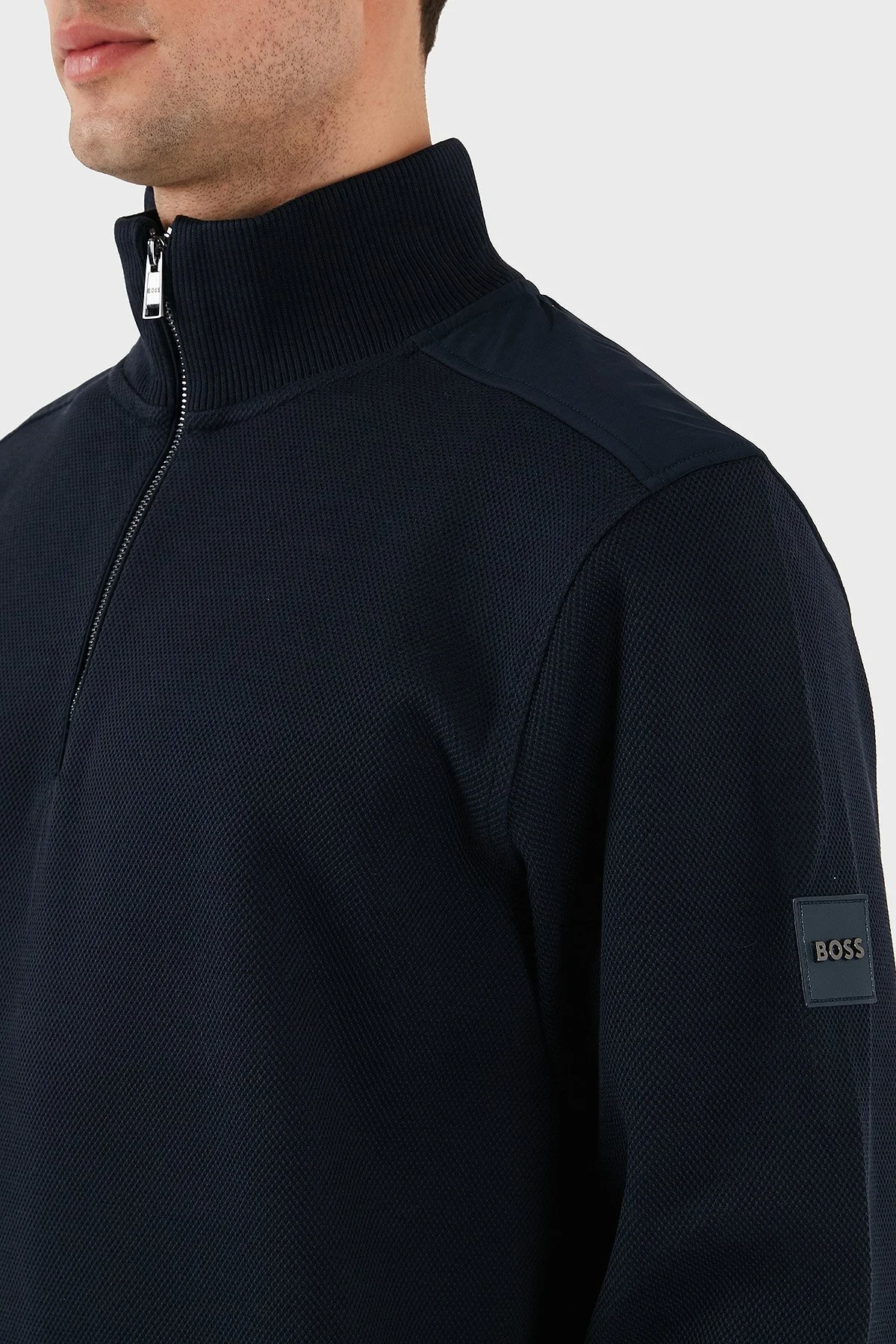 Boss % 100 Pamuk Regular Fit Yarım Fermuarlı Dik Yaka Erkek Sweat 50524999 404 LACİVERT - 5