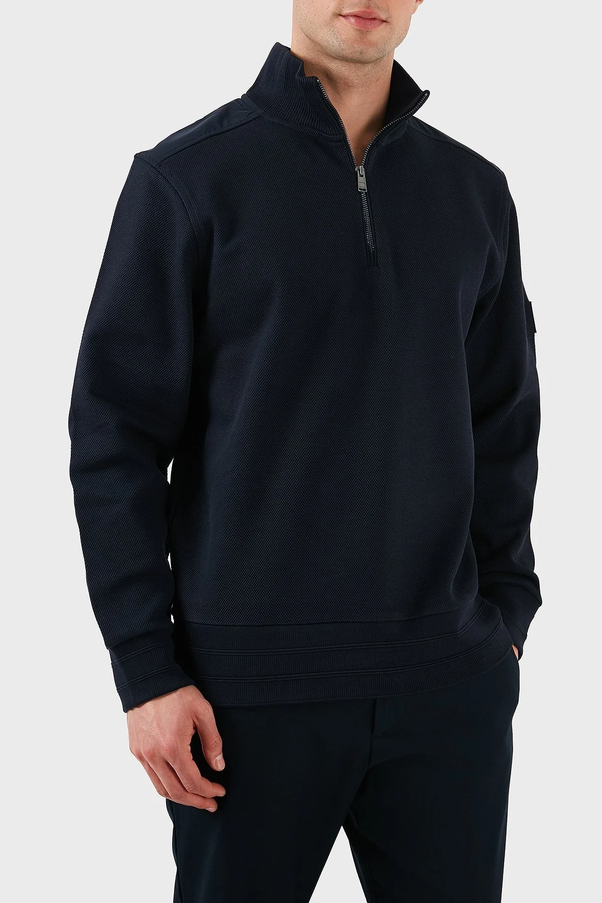 Boss % 100 Pamuk Regular Fit Yarım Fermuarlı Dik Yaka Erkek Sweat 50524999 404 LACİVERT - 6