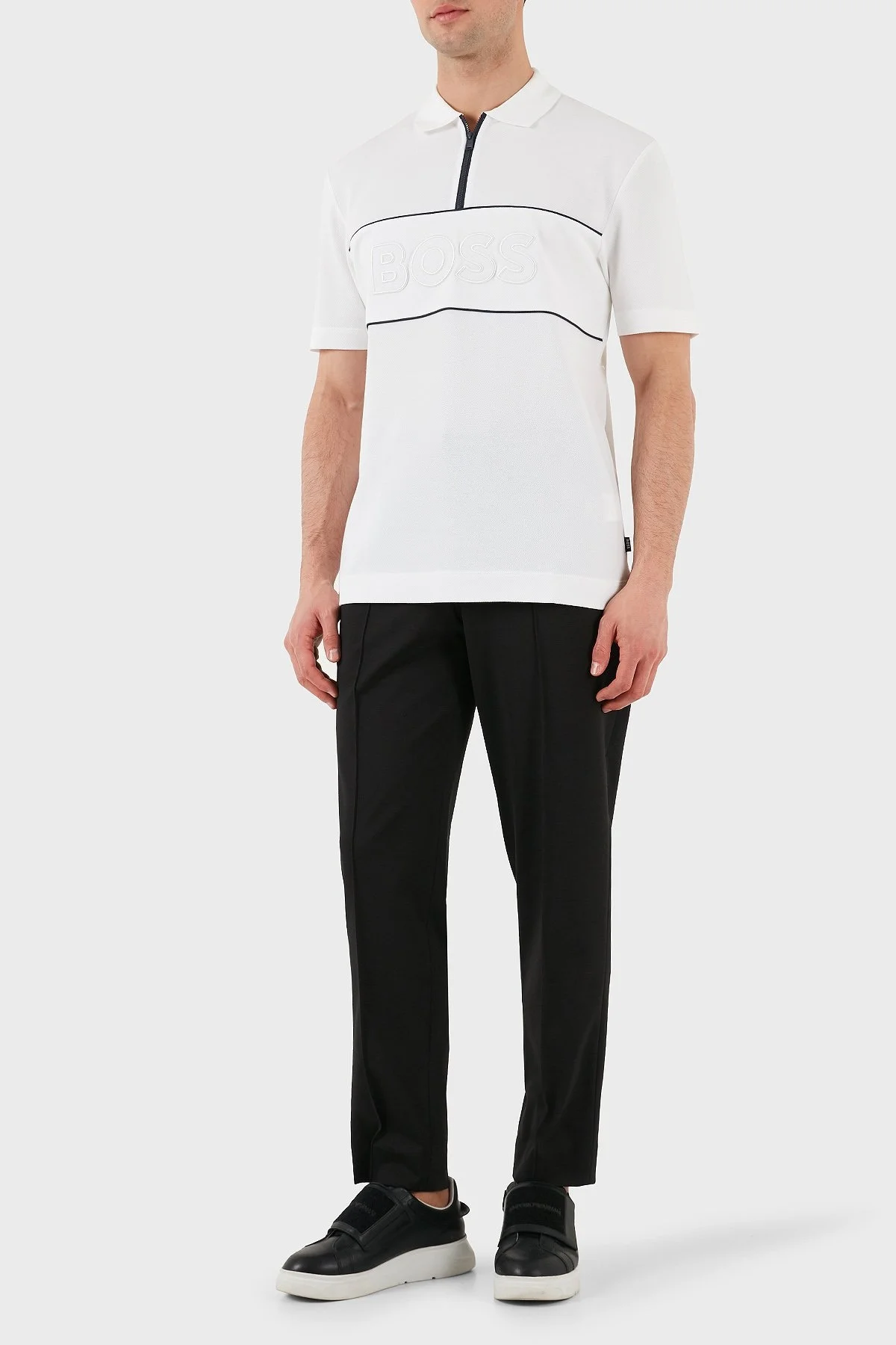 Boss % 100 Pamuk Regular Fit Yarım Fermuarlı Erkek Polo Yaka T Shirt 50505542 100 BEYAZ - 2