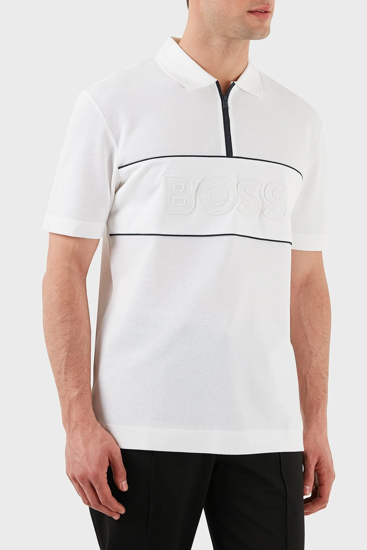 Boss % 100 Pamuk Regular Fit Yarım Fermuarlı Erkek Polo Yaka T Shirt 50505542 100 BEYAZ - 4
