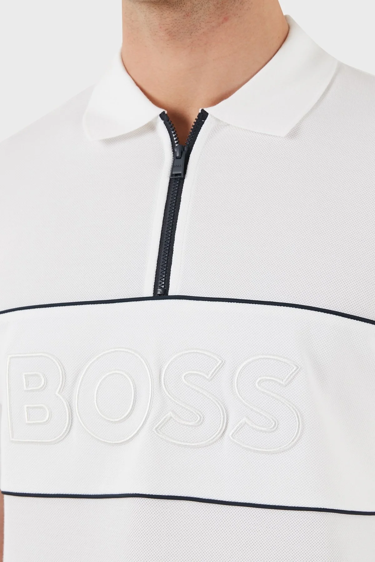 Boss % 100 Pamuk Regular Fit Yarım Fermuarlı Erkek Polo Yaka T Shirt 50505542 100 BEYAZ - 5