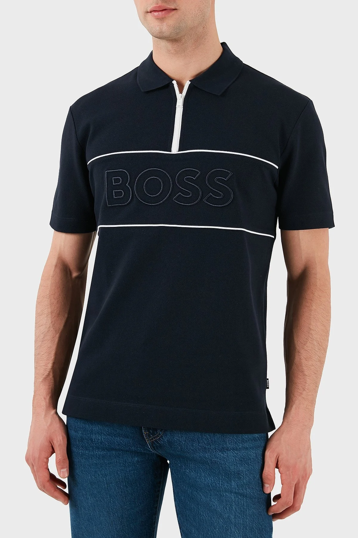 Boss % 100 Pamuk Regular Fit Yarım Fermuarlı Erkek Polo Yaka T Shirt 50505542 404 LACİVERT - 1