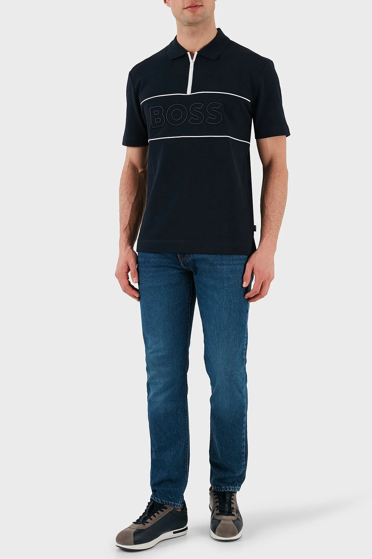 Boss % 100 Pamuk Regular Fit Yarım Fermuarlı Erkek Polo Yaka T Shirt 50505542 404 LACİVERT - 2
