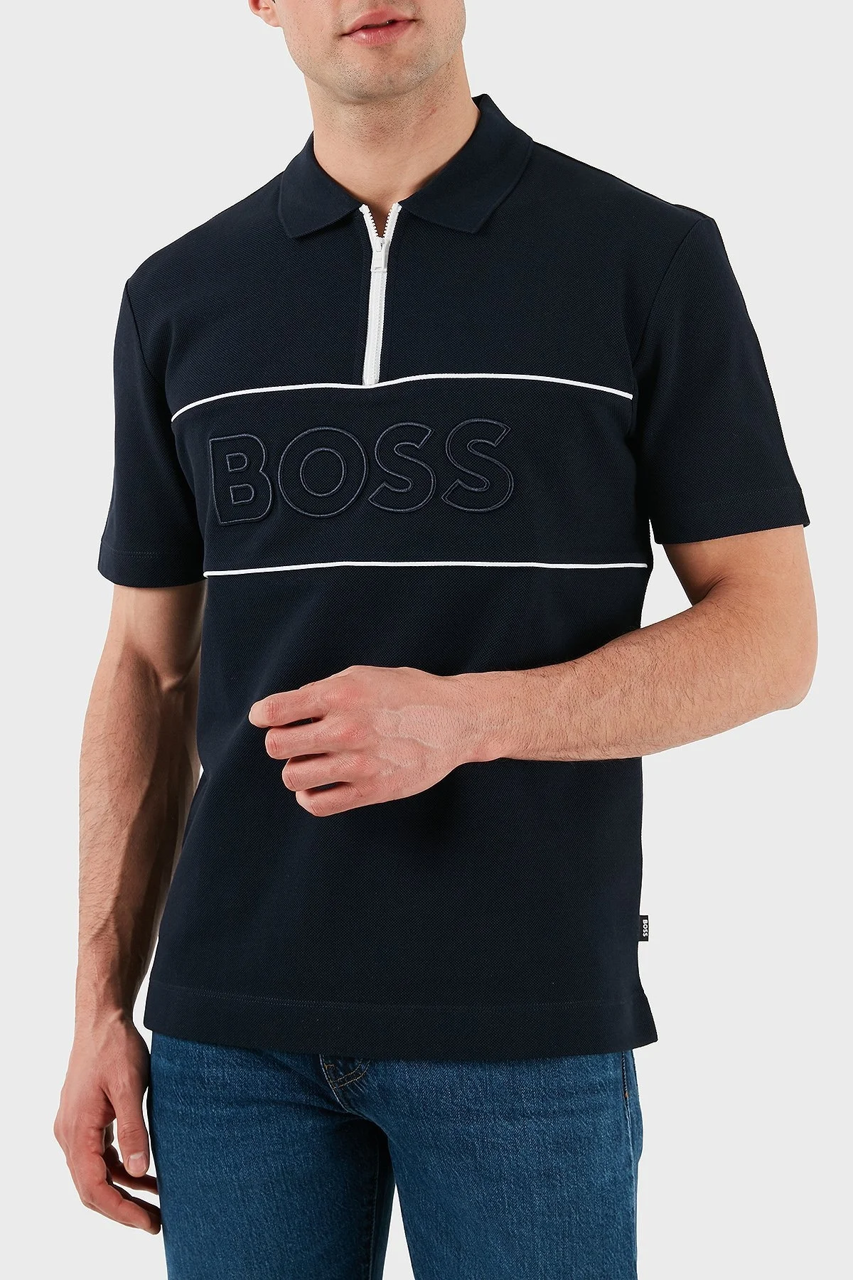 Boss % 100 Pamuk Regular Fit Yarım Fermuarlı Erkek Polo Yaka T Shirt 50505542 404 LACİVERT - 4