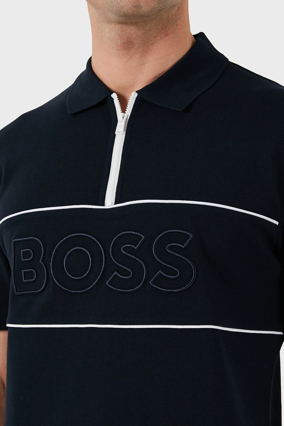 Boss % 100 Pamuk Regular Fit Yarım Fermuarlı Erkek Polo Yaka T Shirt 50505542 404 LACİVERT - 5