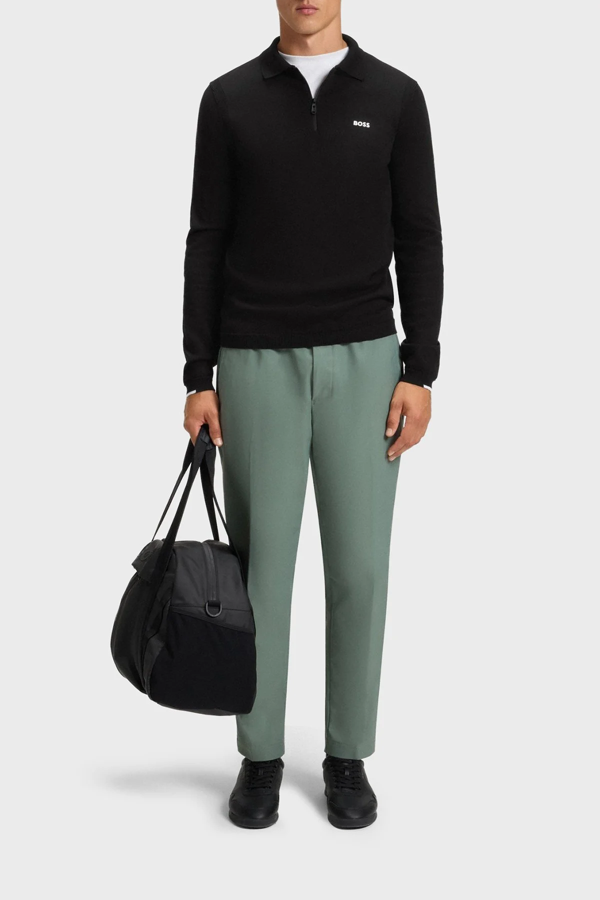 Boss % 100 Pamuk Regular Fit Yarm Fermuarlı Erkek Polo Yaka Kazak 50551688 001 SİYAH - 2