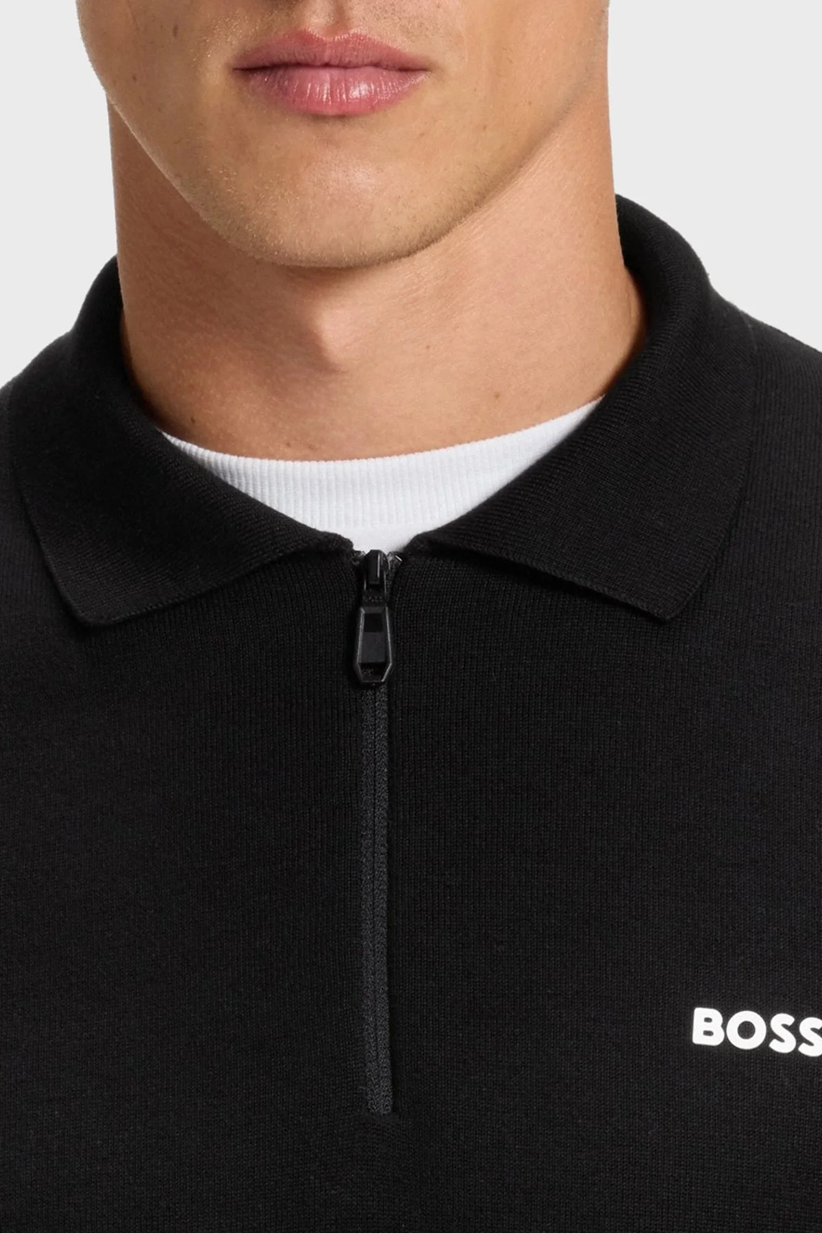 Boss % 100 Pamuk Regular Fit Yarm Fermuarlı Erkek Polo Yaka Kazak 50551688 001 SİYAH - 4