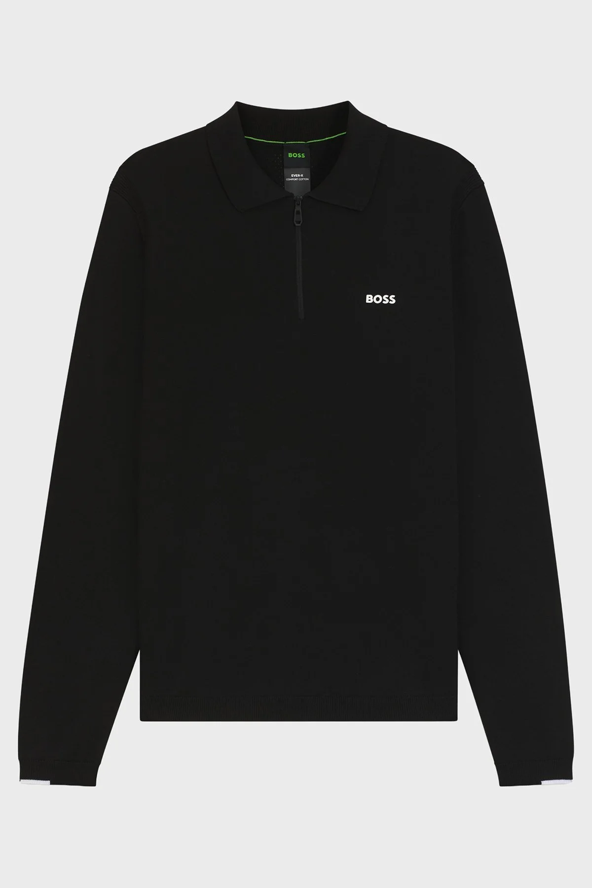 Boss % 100 Pamuk Regular Fit Yarm Fermuarlı Erkek Polo Yaka Kazak 50551688 001 SİYAH - 5