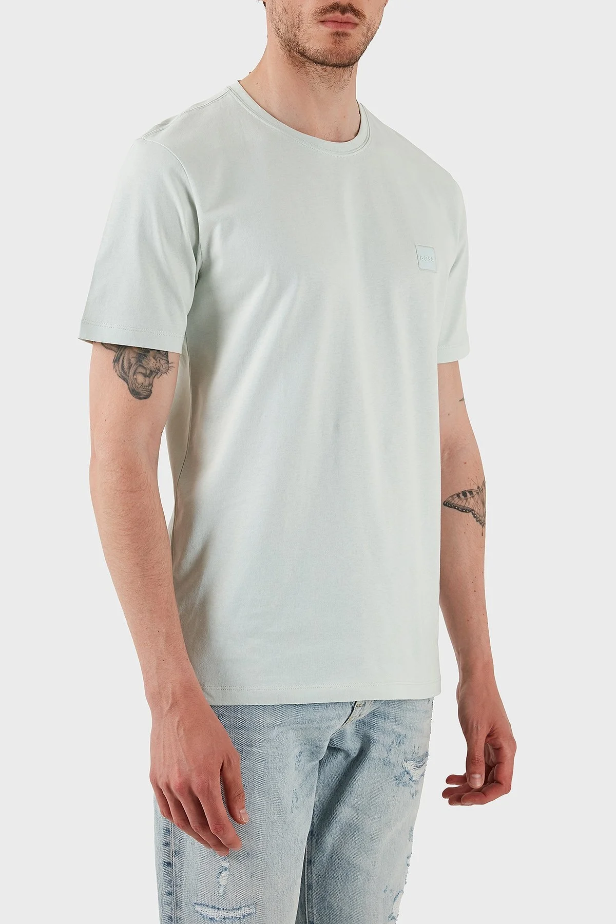 Boss % 100 Pamuk Relaxed Fit Bisiklet Yaka Erkek T Shirt 50508584 474 AÇIK YEŞİL - 11