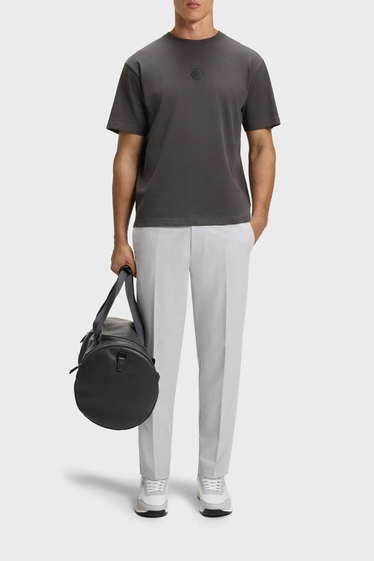 Boss % 100 Pamuk Relaxed Fit Bisiklet Yaka Logolu Erkek T Shirt 50544316 027 KOYU GRİ - 2