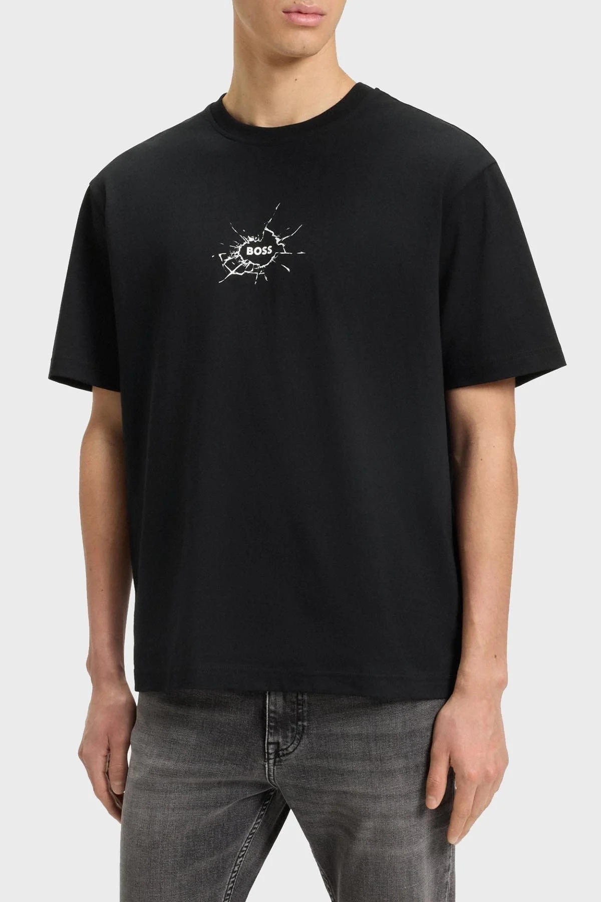 Boss % 100 Pamuk Relaxed Fit Bisiklet Yaka Logolu Erkek T Shirt 50546370 001 SİYAH - 1