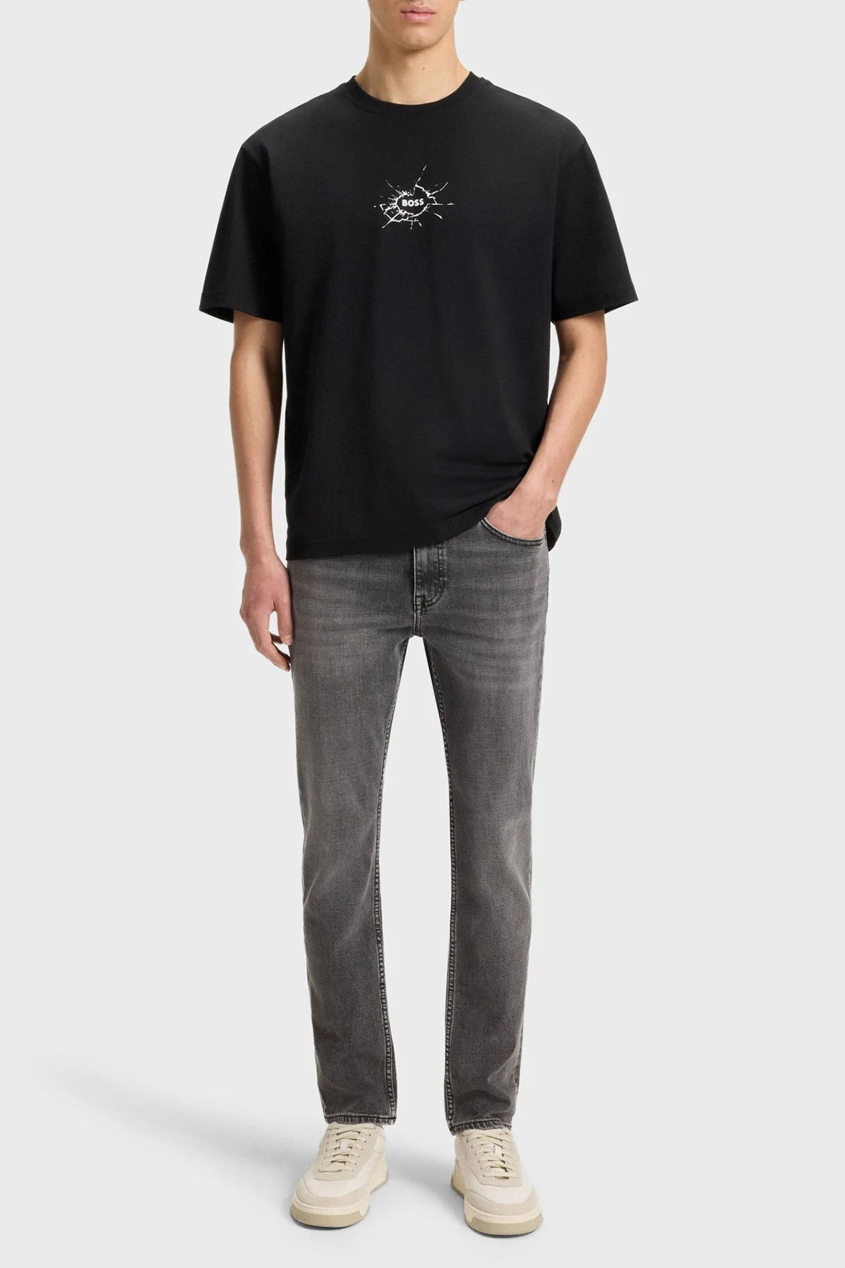 Boss % 100 Pamuk Relaxed Fit Bisiklet Yaka Logolu Erkek T Shirt 50546370 001 SİYAH - 2