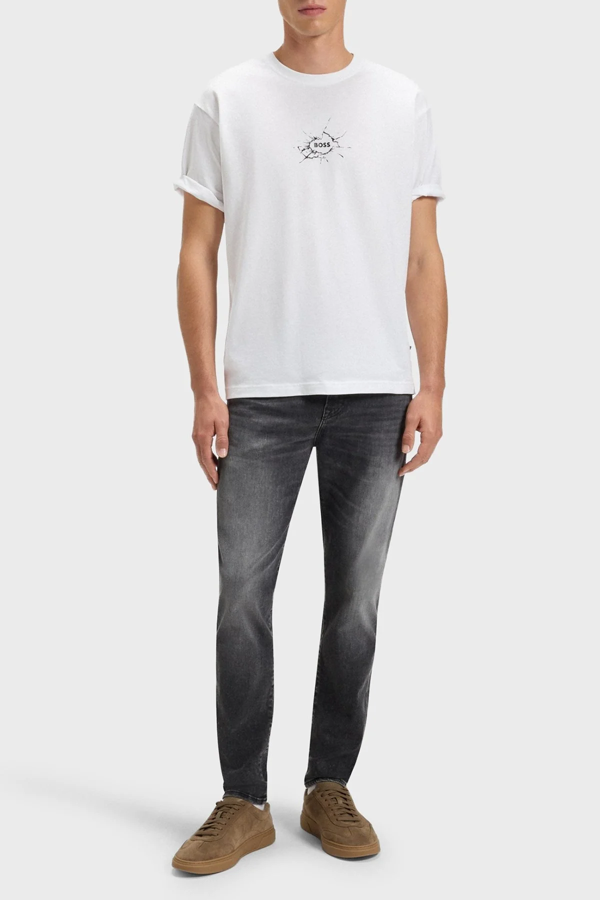 Boss % 100 Pamuk Relaxed Fit Bisiklet Yaka Logolu Erkek T Shirt 50546370 100 BEYAZ - 2