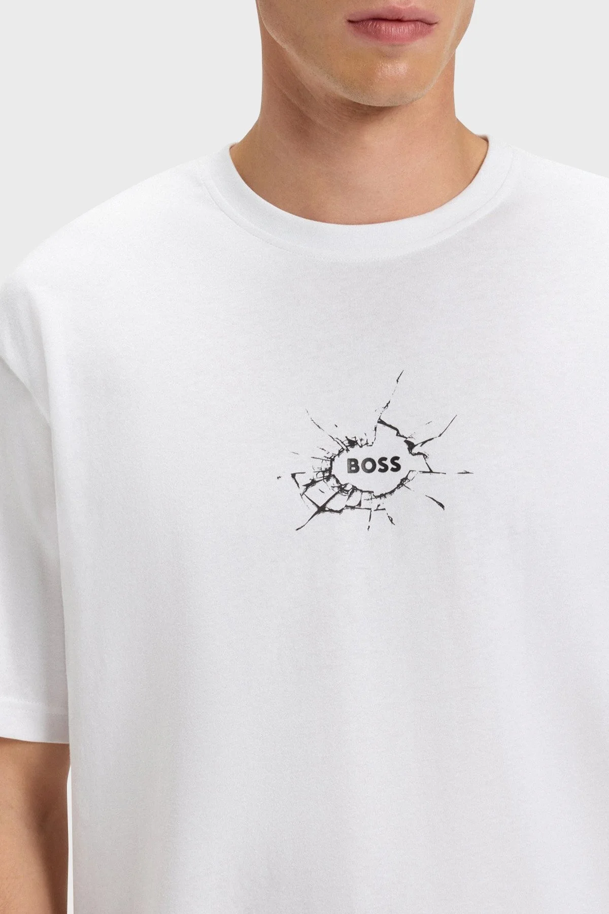 Boss % 100 Pamuk Relaxed Fit Bisiklet Yaka Logolu Erkek T Shirt 50546370 100 BEYAZ - 4
