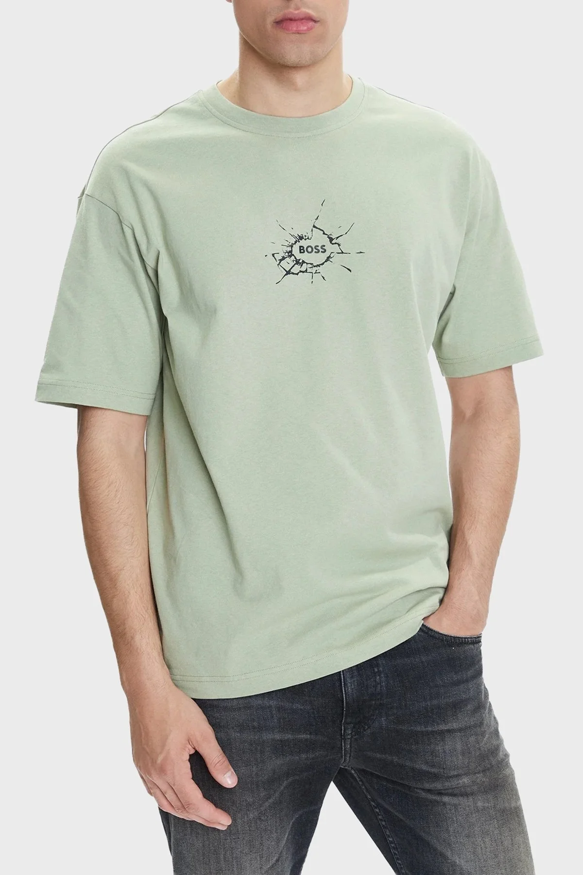 Boss % 100 Pamuk Relaxed Fit Bisiklet Yaka Logolu Erkek T Shirt 50546370 370 AÇIK YEŞİL - 1