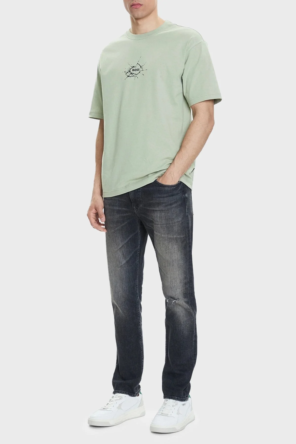 Boss % 100 Pamuk Relaxed Fit Bisiklet Yaka Logolu Erkek T Shirt 50546370 370 AÇIK YEŞİL - 2