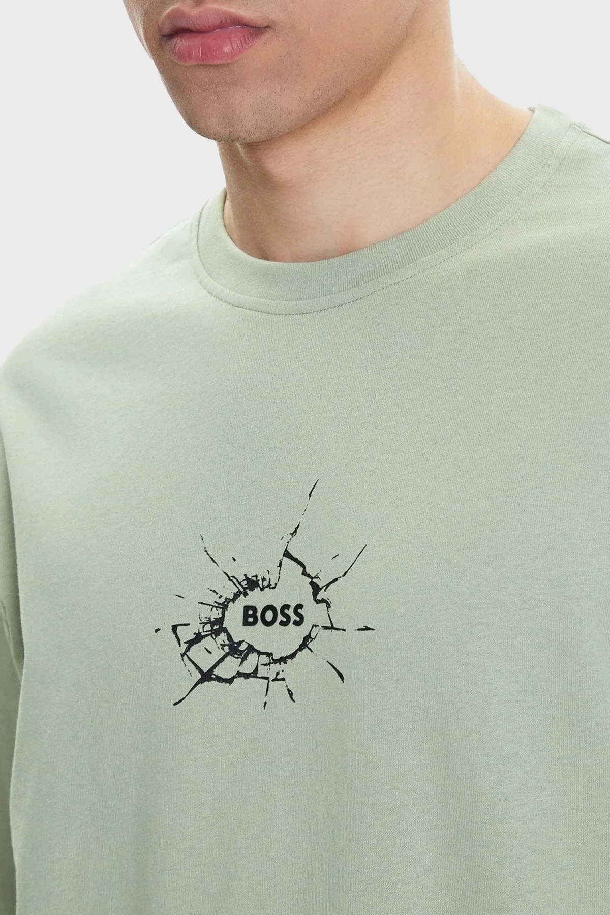 Boss % 100 Pamuk Relaxed Fit Bisiklet Yaka Logolu Erkek T Shirt 50546370 370 AÇIK YEŞİL - 4
