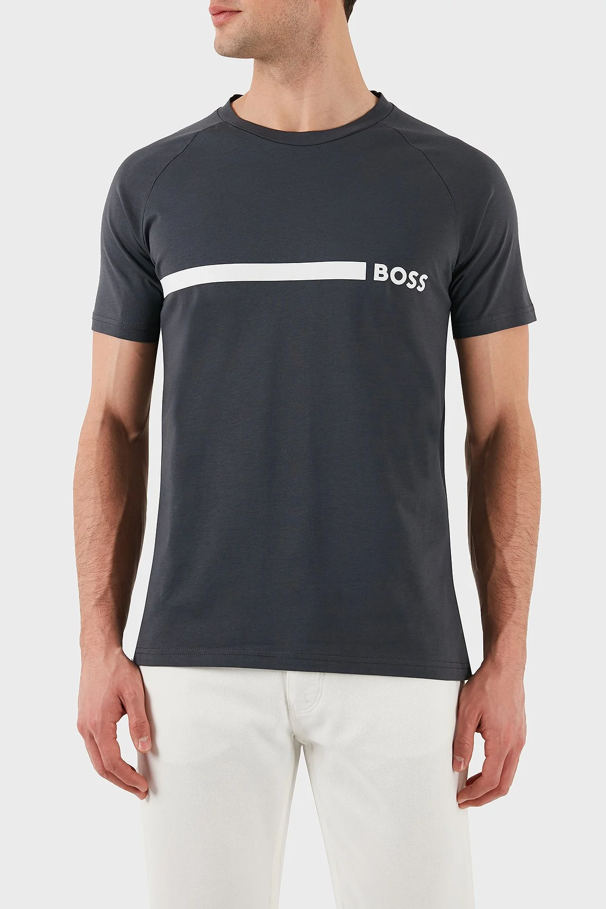 Boss % 100 Pamuk Slim Fit Bisiklet Yaka Logolu Erkek T Shirt 50517970 011 ANTRASİT - 1