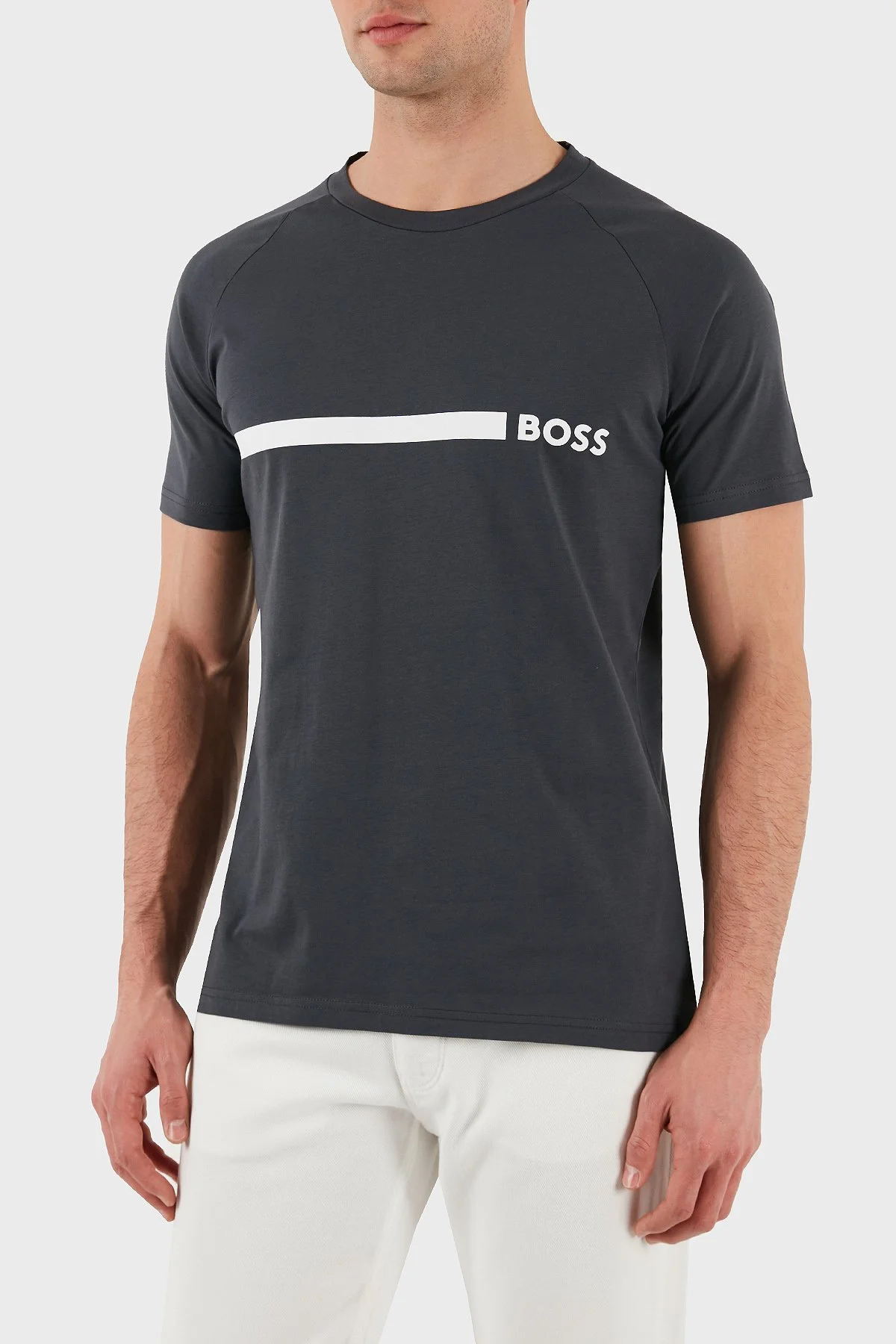 Boss % 100 Pamuk Slim Fit Bisiklet Yaka Logolu Erkek T Shirt 50517970 011 ANTRASİT - 4