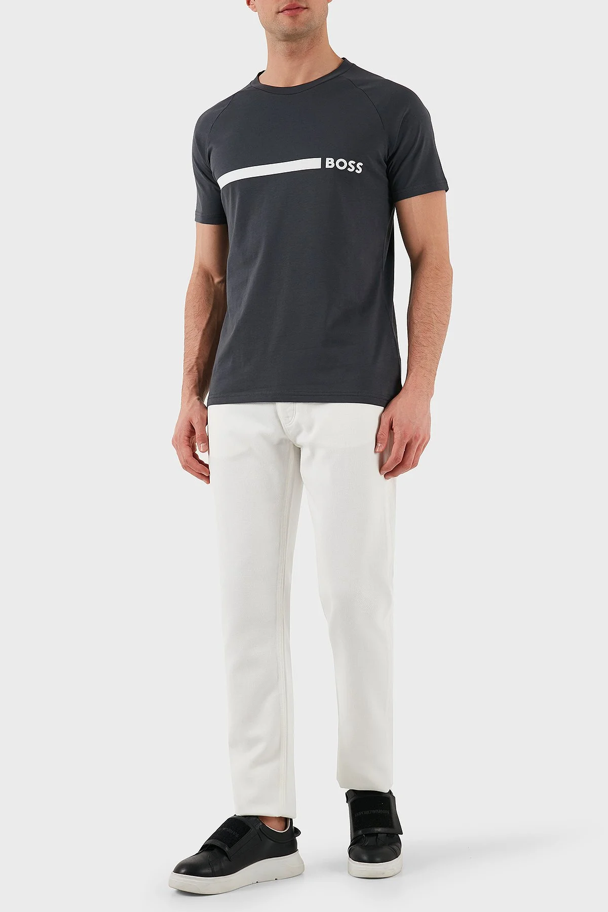 Boss % 100 Pamuk Slim Fit Bisiklet Yaka Logolu Erkek T Shirt 50517970 011 ANTRASİT - 2