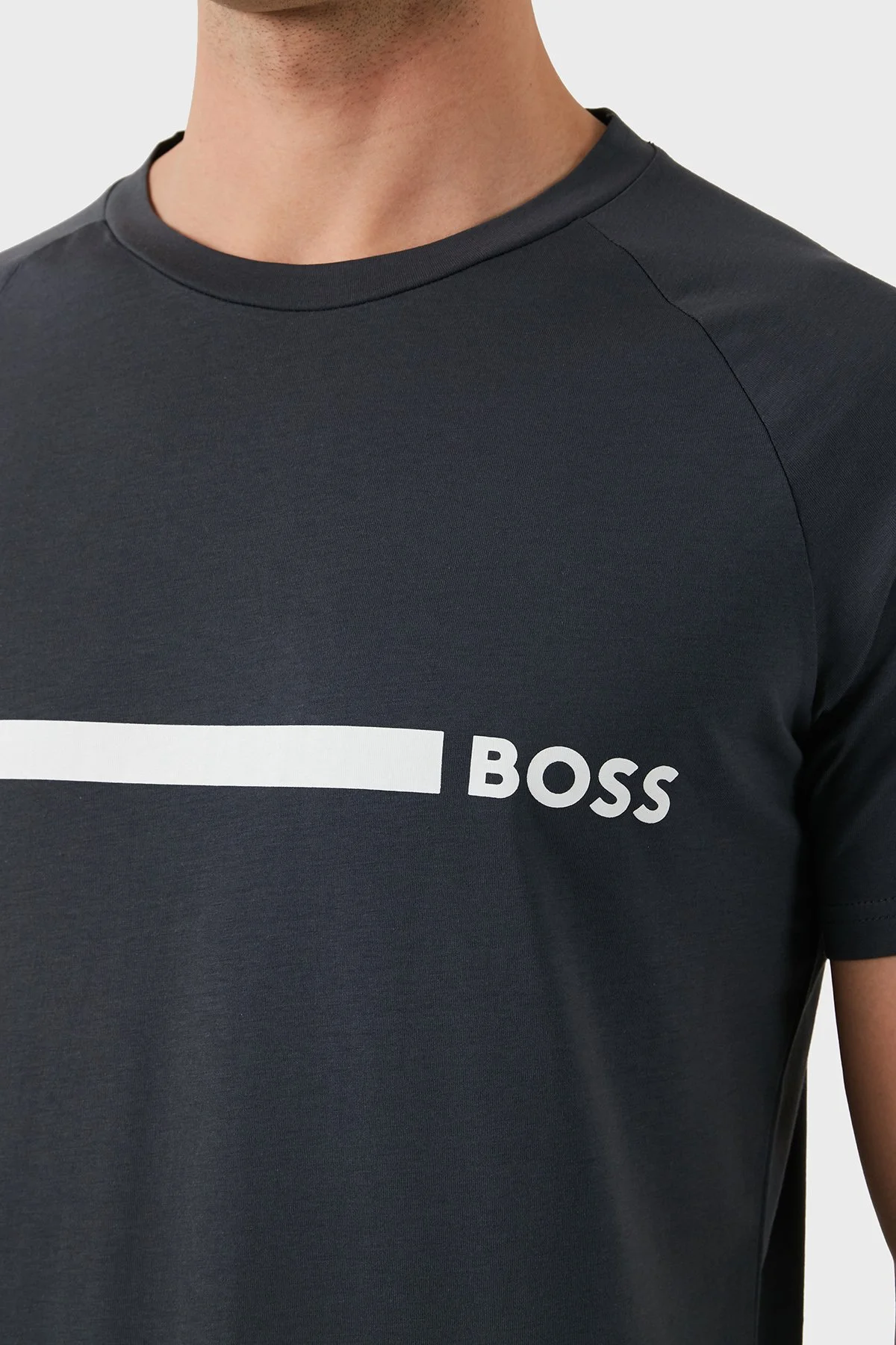 Boss % 100 Pamuk Slim Fit Bisiklet Yaka Logolu Erkek T Shirt 50517970 011 ANTRASİT - 5
